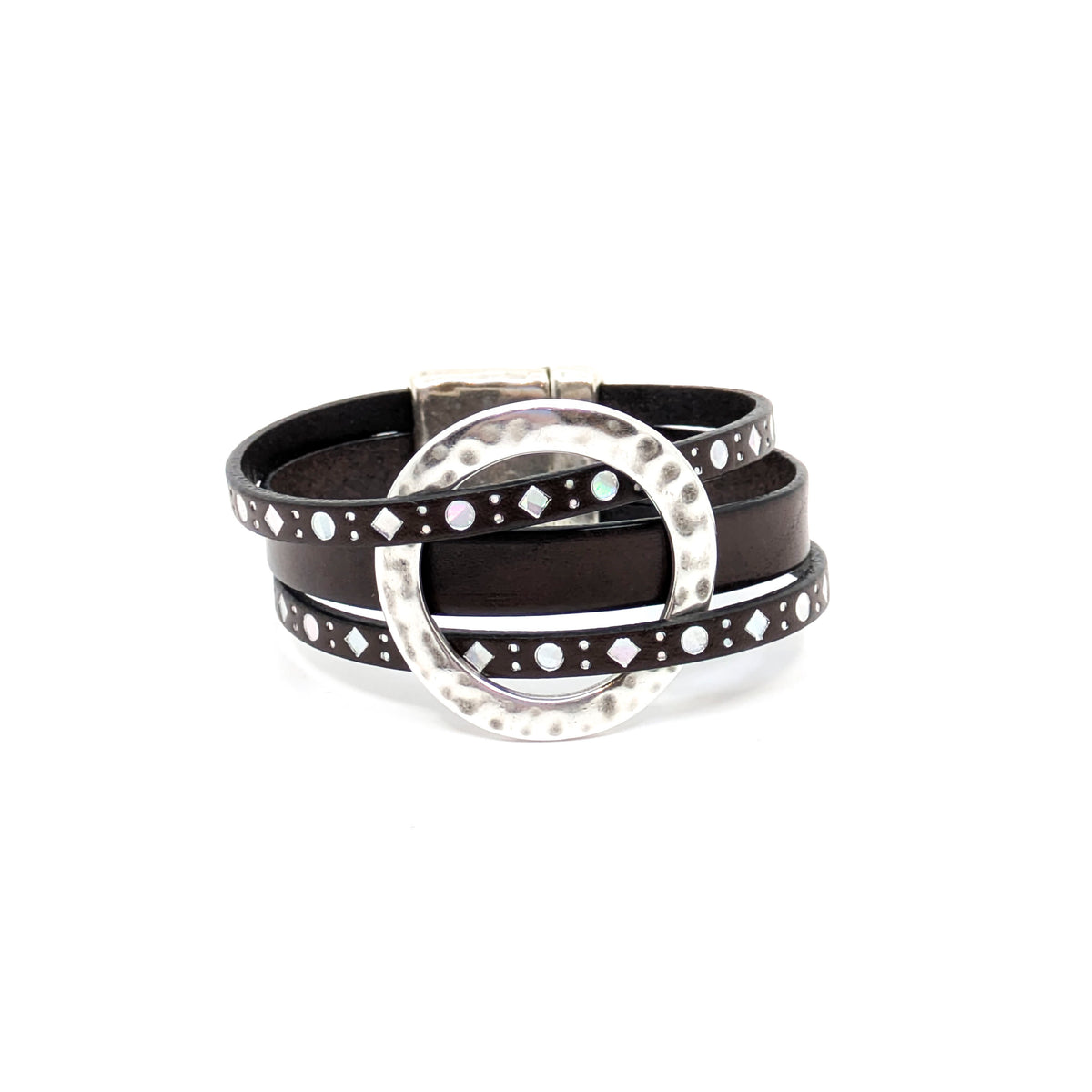 Circle Bracelet- Brown with Silver Diamond Design (Medium)