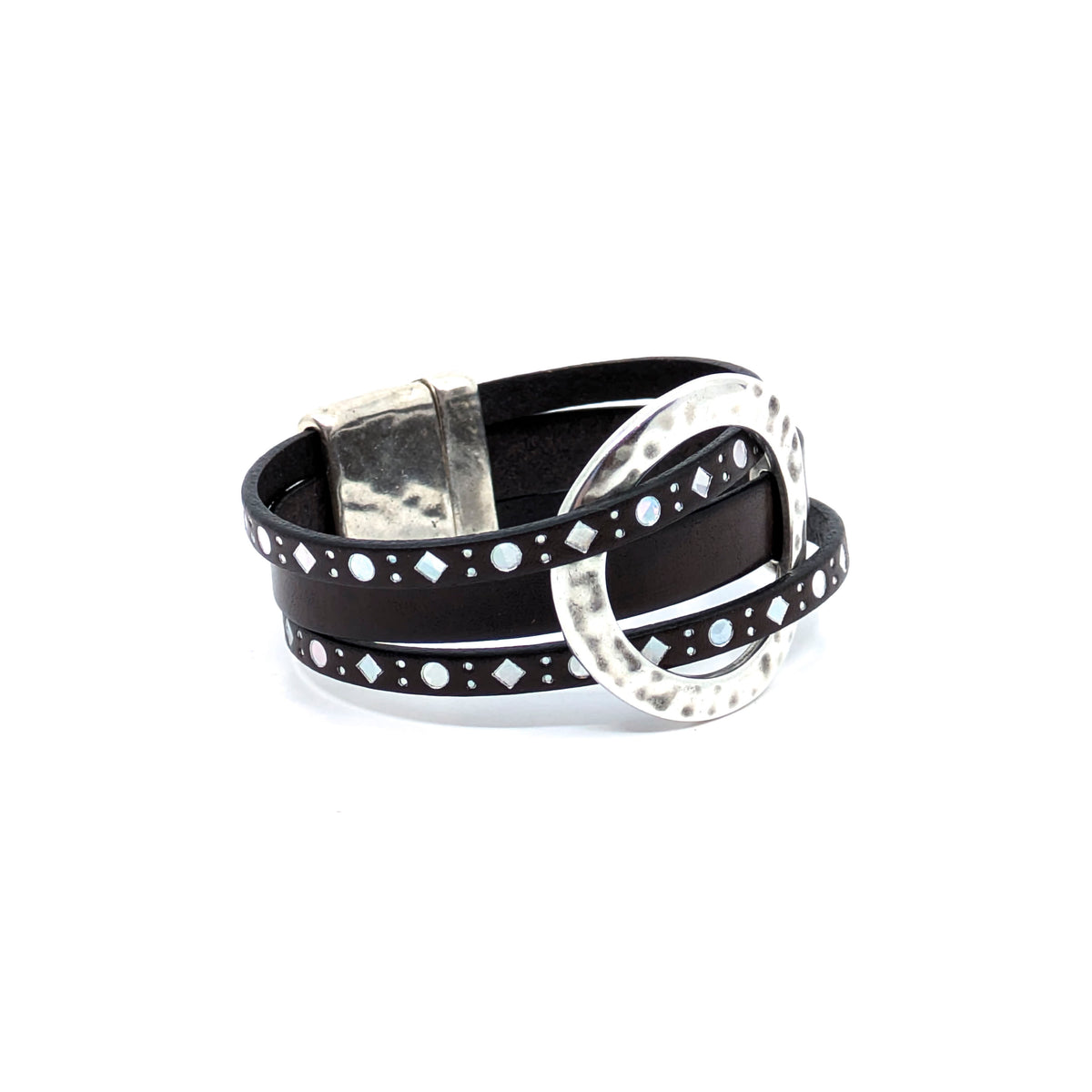 Circle Bracelet- Brown with Silver Diamond Design (Medium)