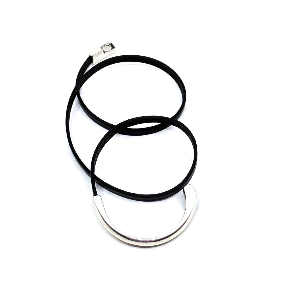 Asymmetrical Half Circle Triple Wrap Leather Bracelet- Black (Large)