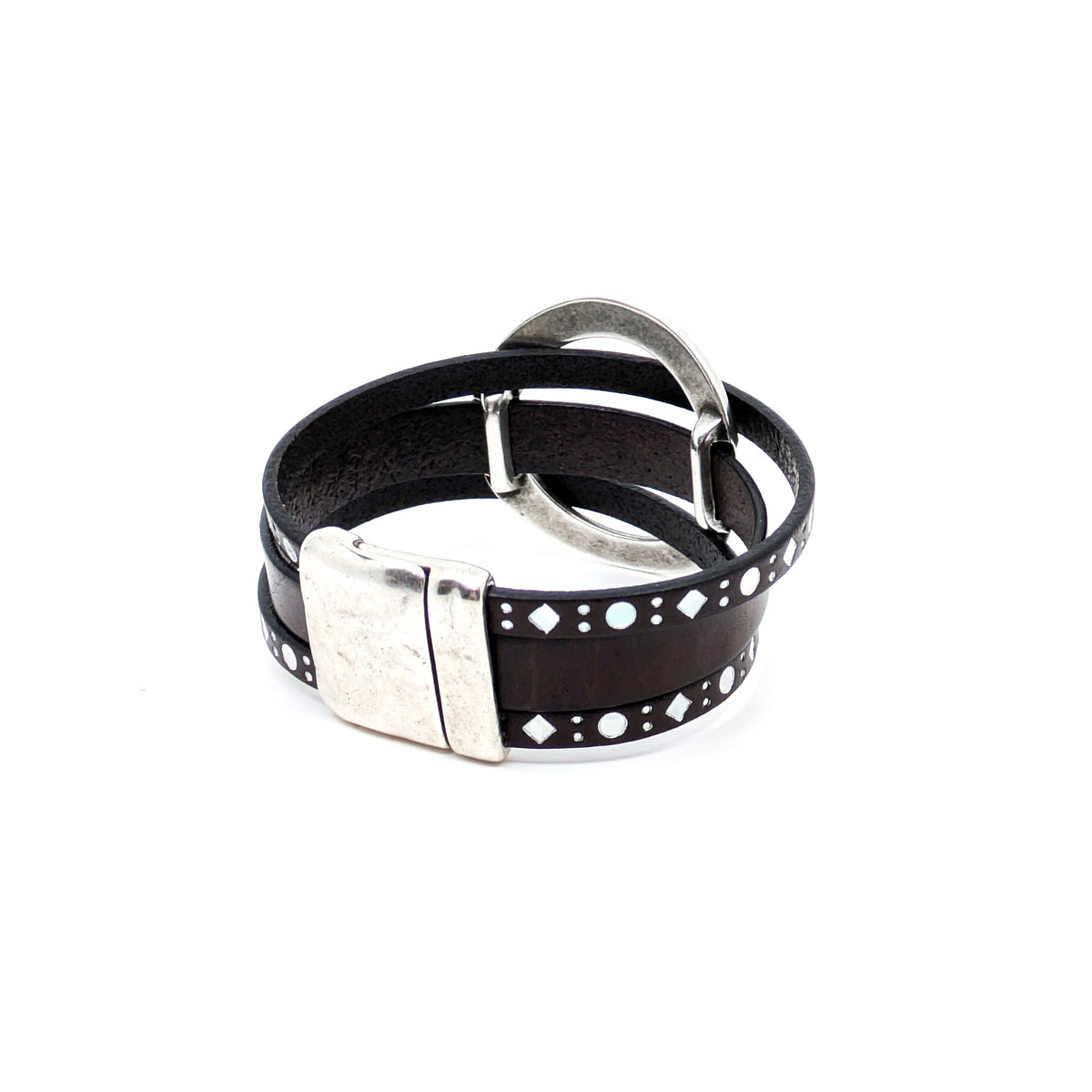 Circle Bracelet- Brown with Silver Diamond Design (Medium)