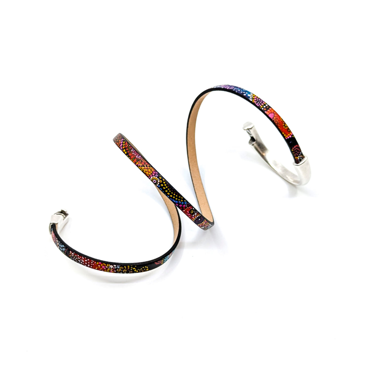 Asymmetrical Half Circle Triple Wrap Leather Bracelet- Fireworks (Medium)