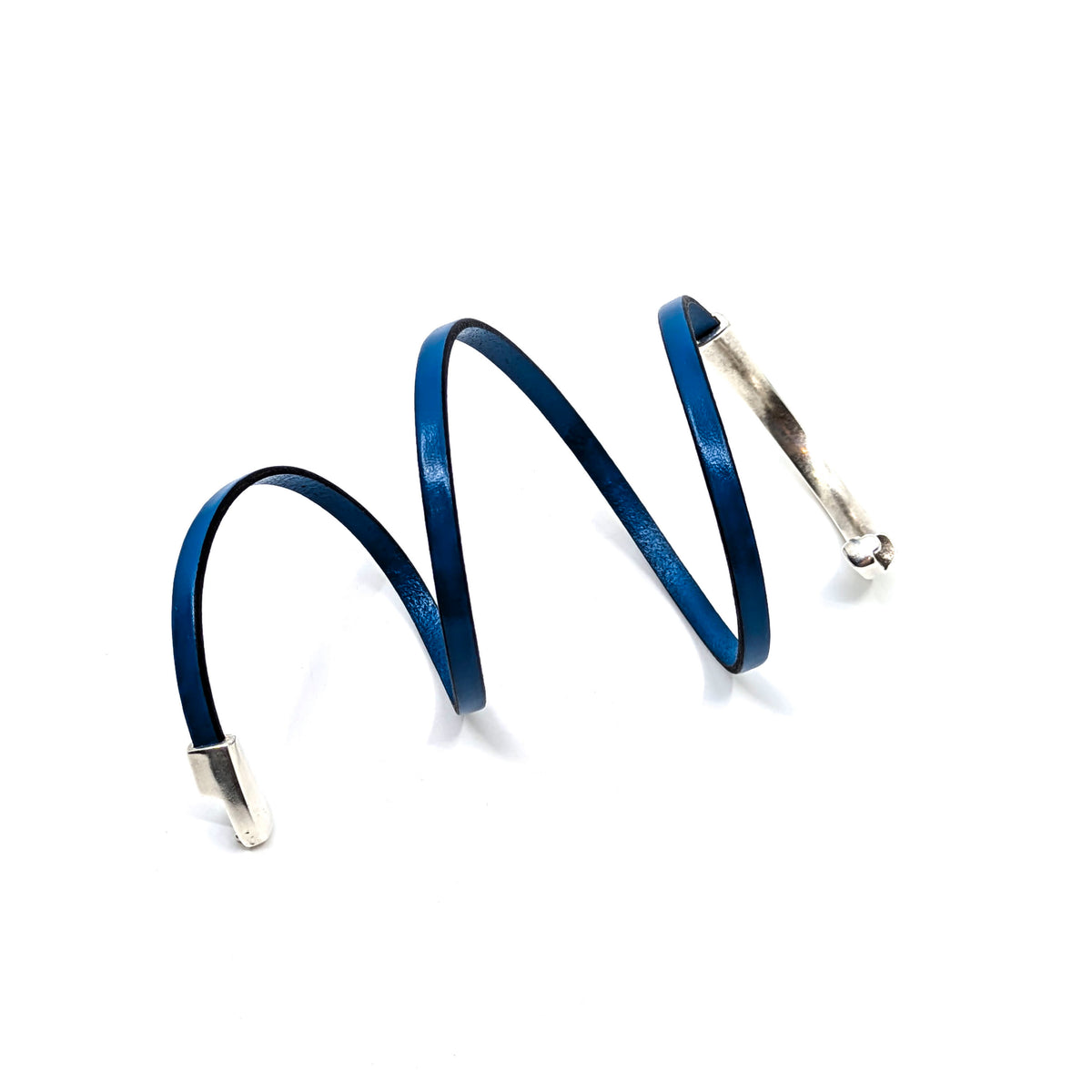 Asymmetrical Half Circle Triple Wrap Leather Bracelet- New Denim Blue (Large)