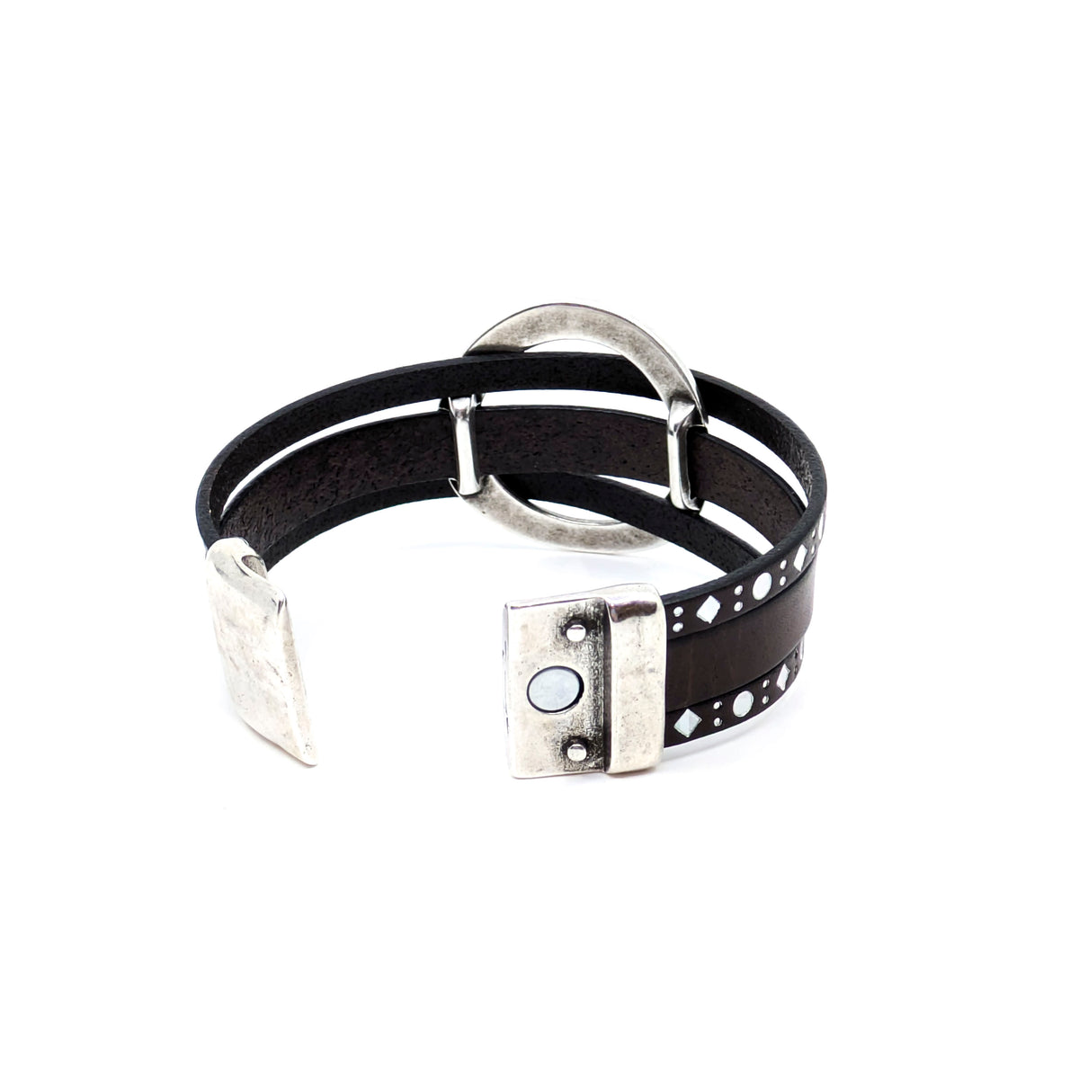 Circle Bracelet- Brown with Silver Diamond Design (Medium)