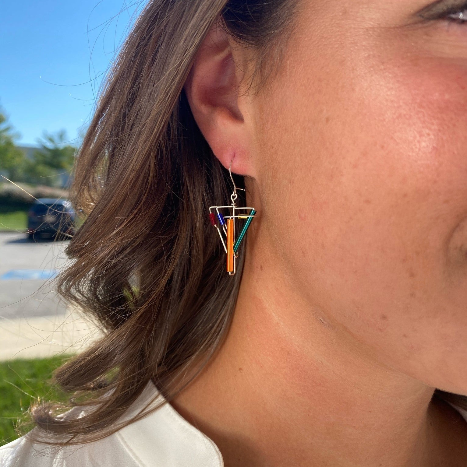 "Barb-Wire" Earrings, Yin/Yang, Asymmetrical Design, Gold Filled (1-Black/Gold Beads)