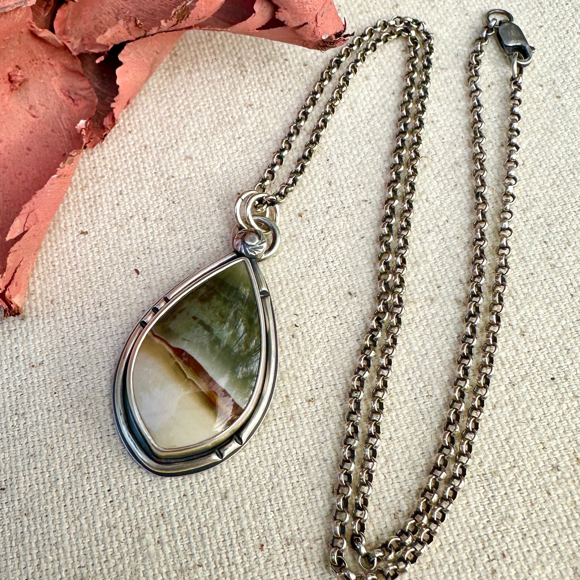 Polychrome Jasper Pendant by Leslie Scholz of Green Bird Studios. 