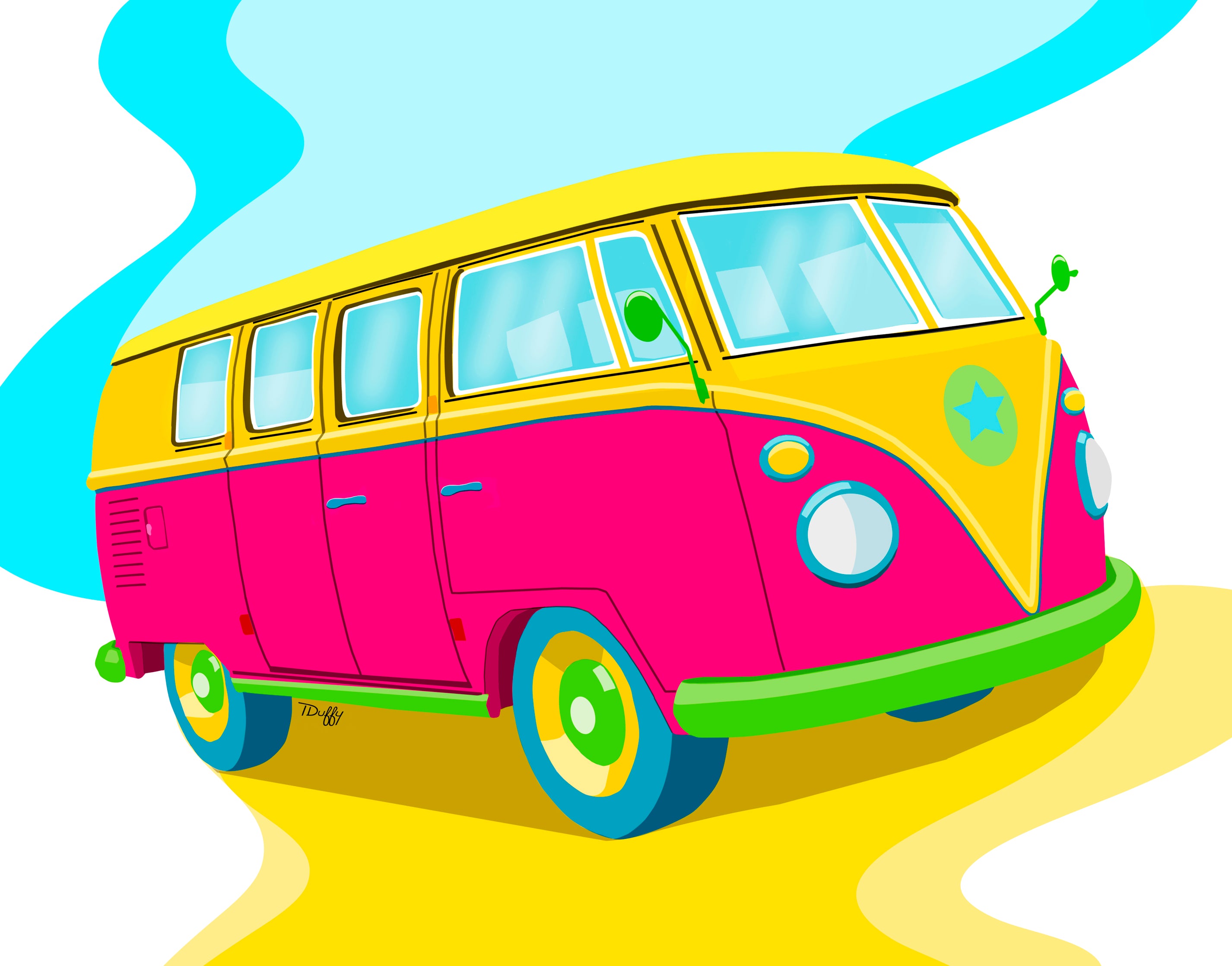 Magic Bus- Wall Work (White Frame)