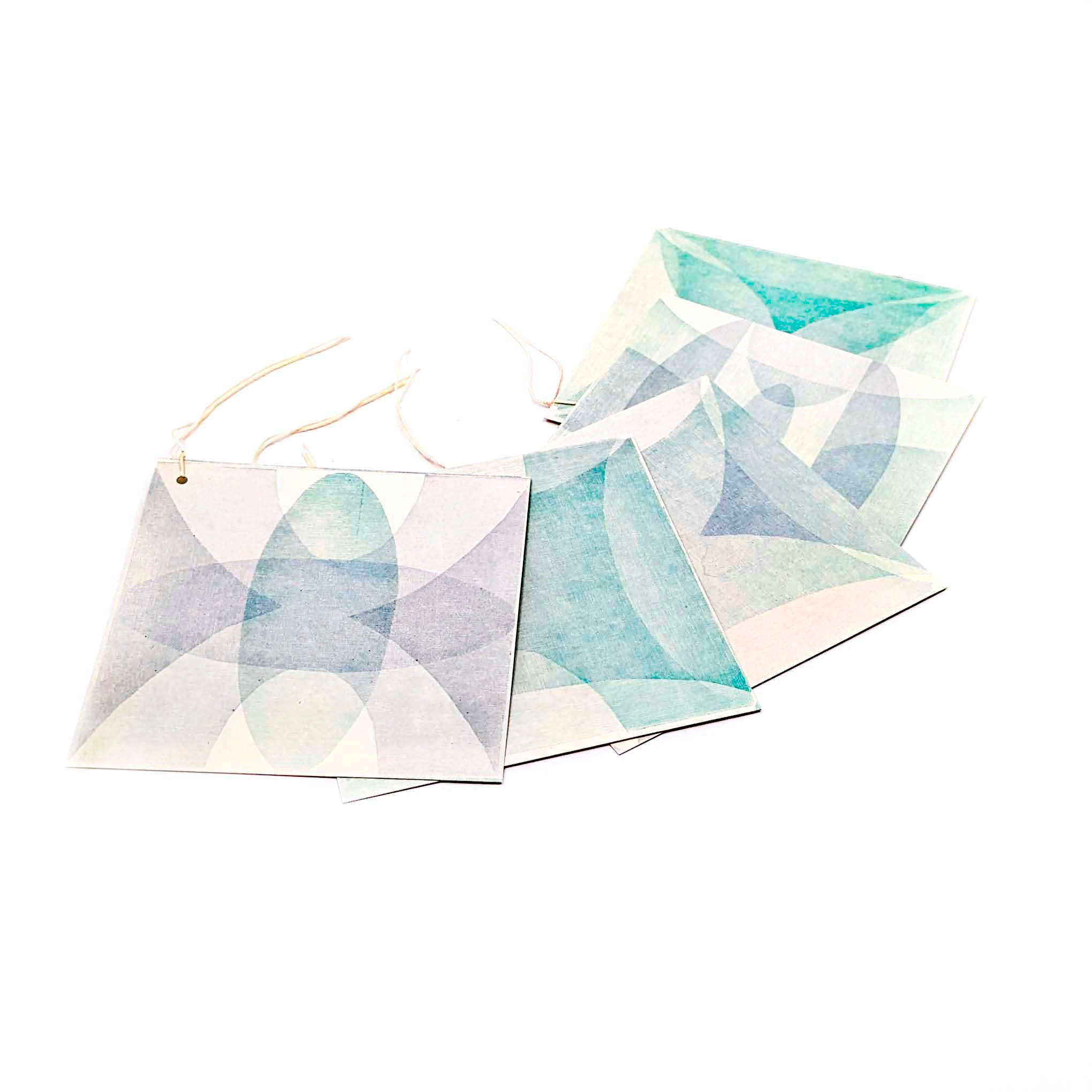 Square Block Printed- Gift Tags (3) (Pack of 5)