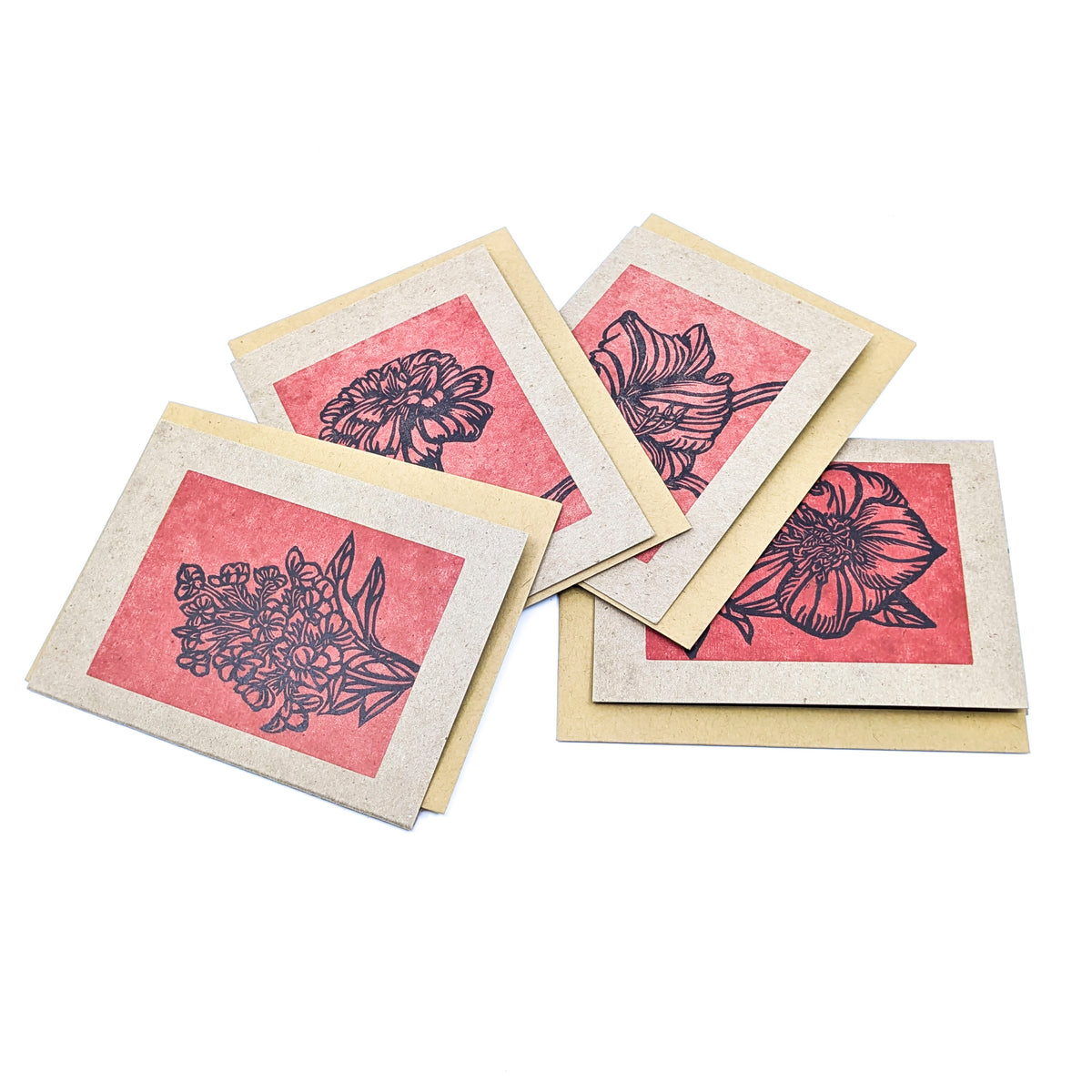 Greeting Card Box Set- Red Flowers (Set of 4)