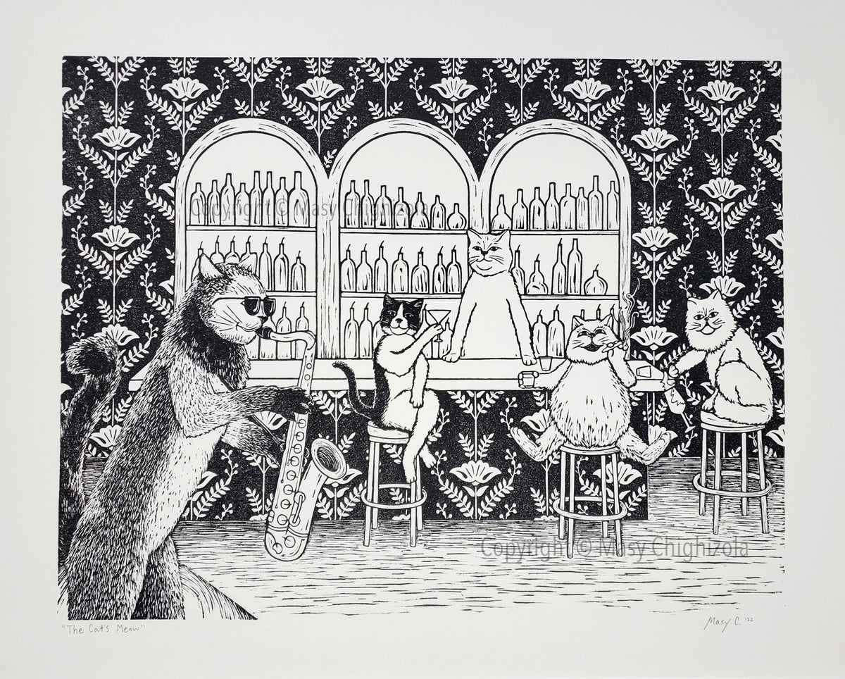 The Cat's Meow- Original Block Print