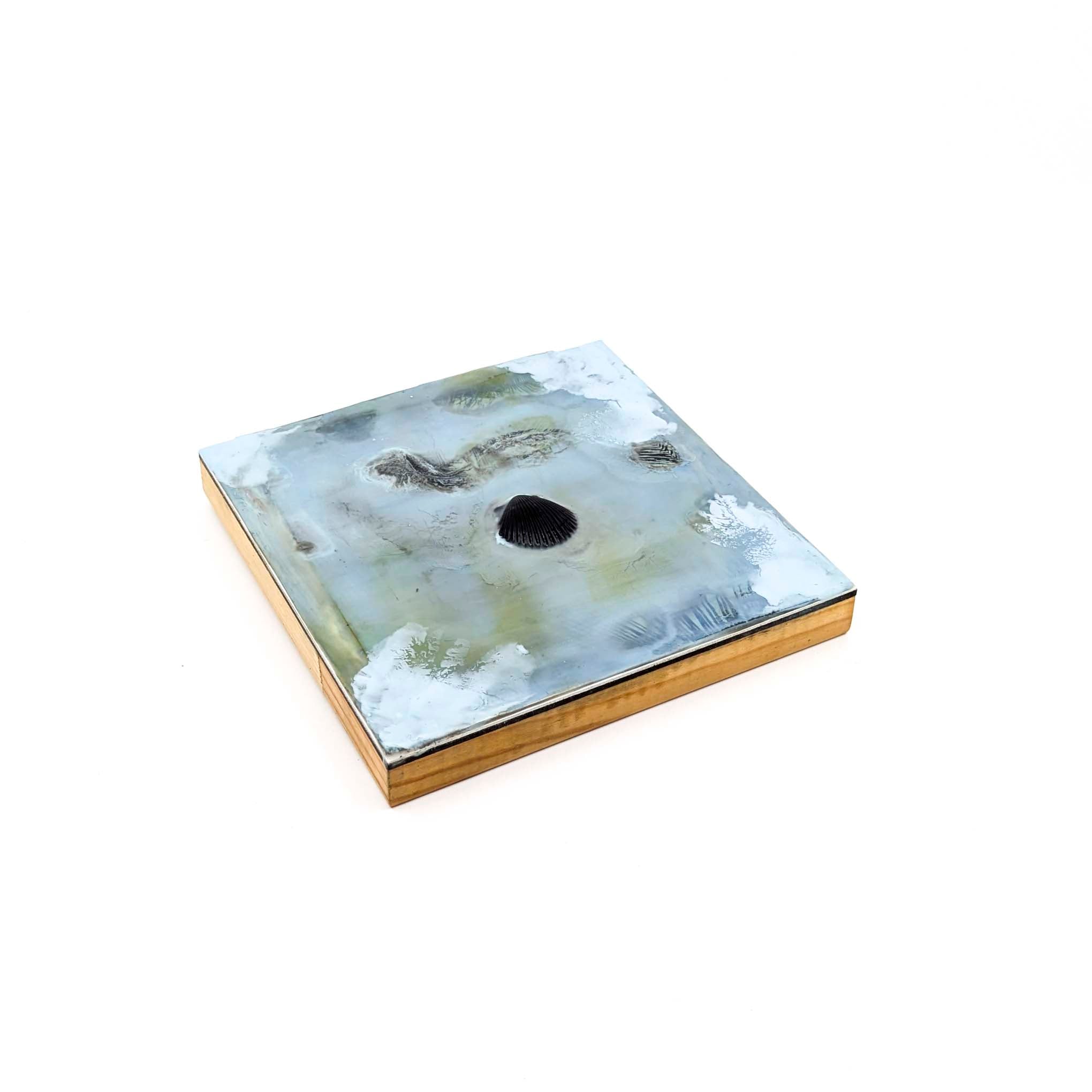 Encaustics with Shells- Blue