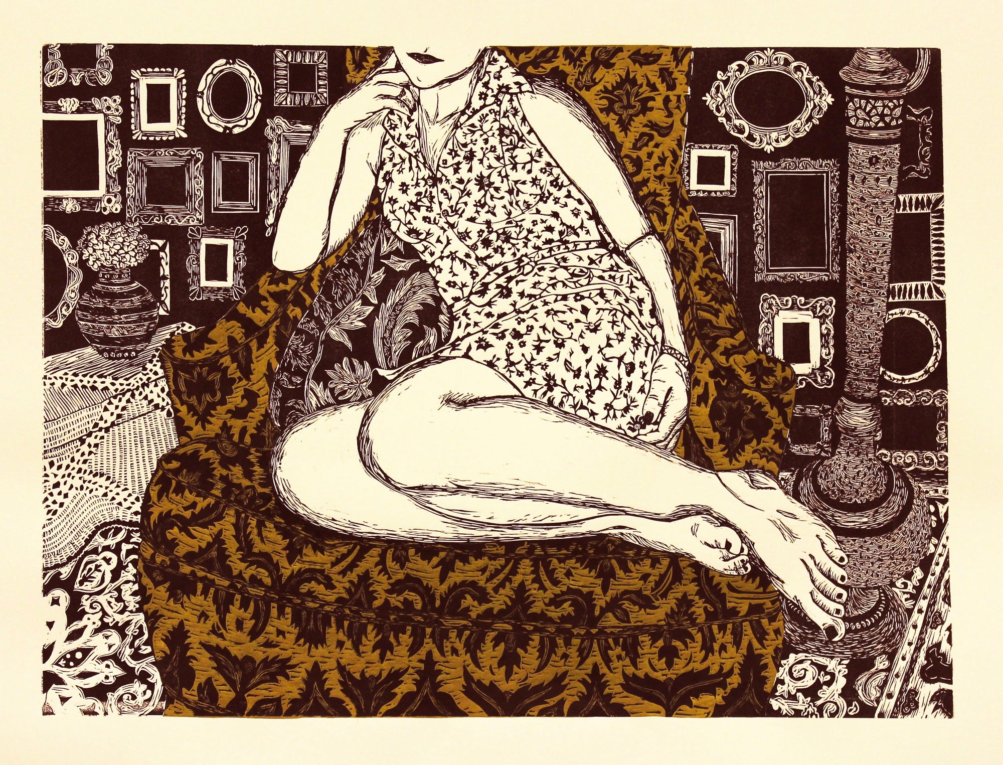 Portrait in Chair- Original Linocut