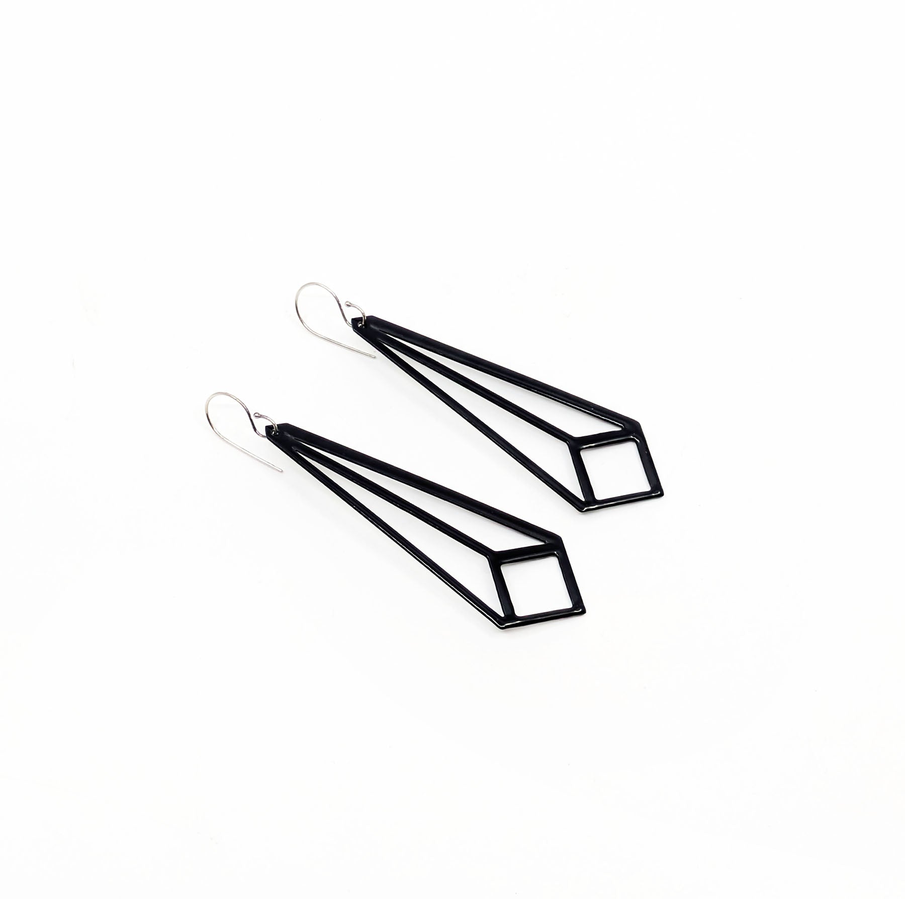 Long Angled Square Earrings in Matte Black