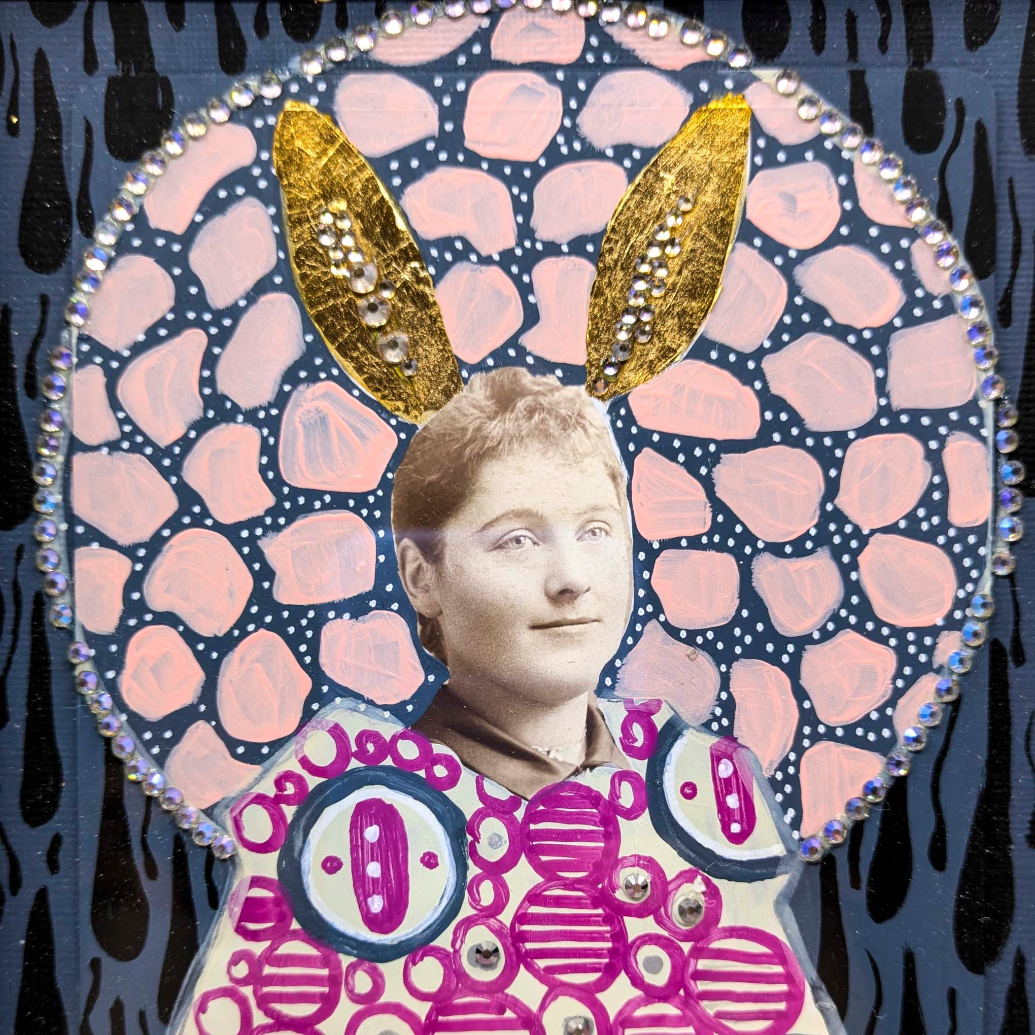 Bedazzled Bunny Ears- Mixed Media Wall Art