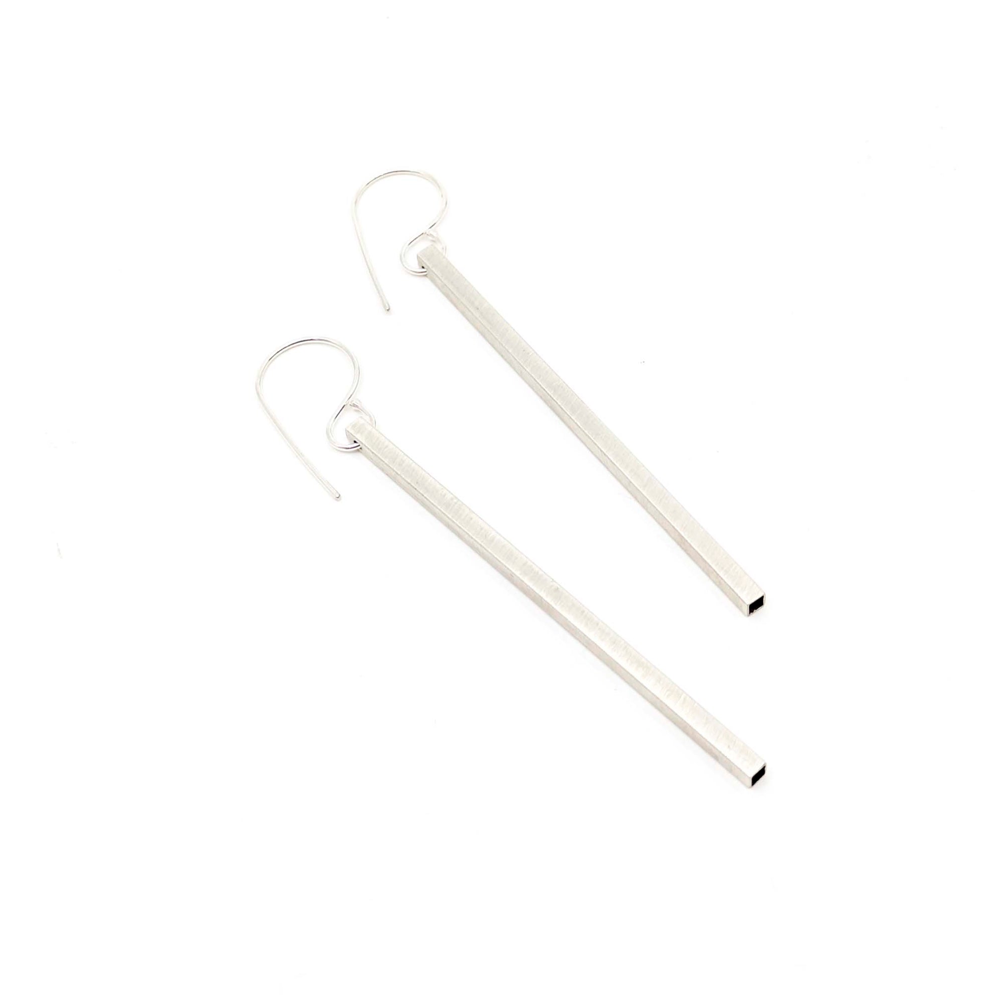 Sterling Silver Square Tubing Earrings in Matte Silver