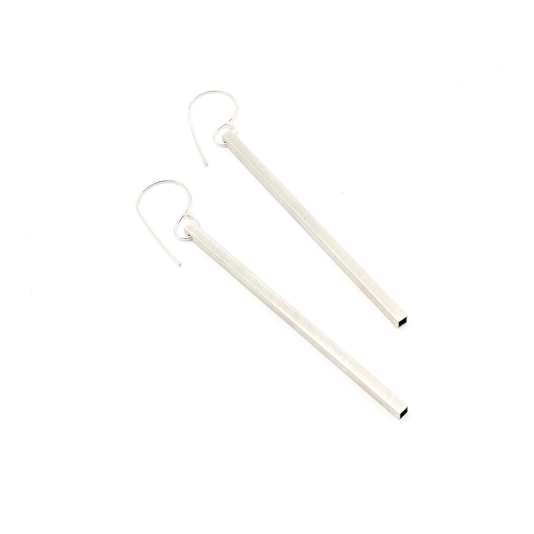 Sterling Silver Square Tubing Earrings in Matte Silver