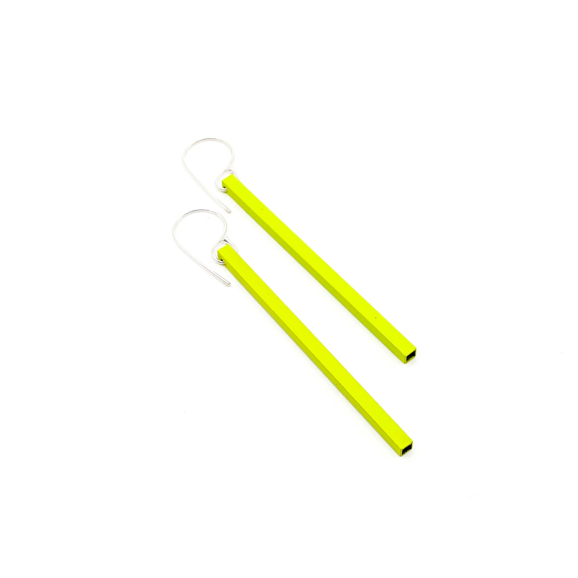 Sterling Silver Small Square Tubing Earrings in Chartreuse