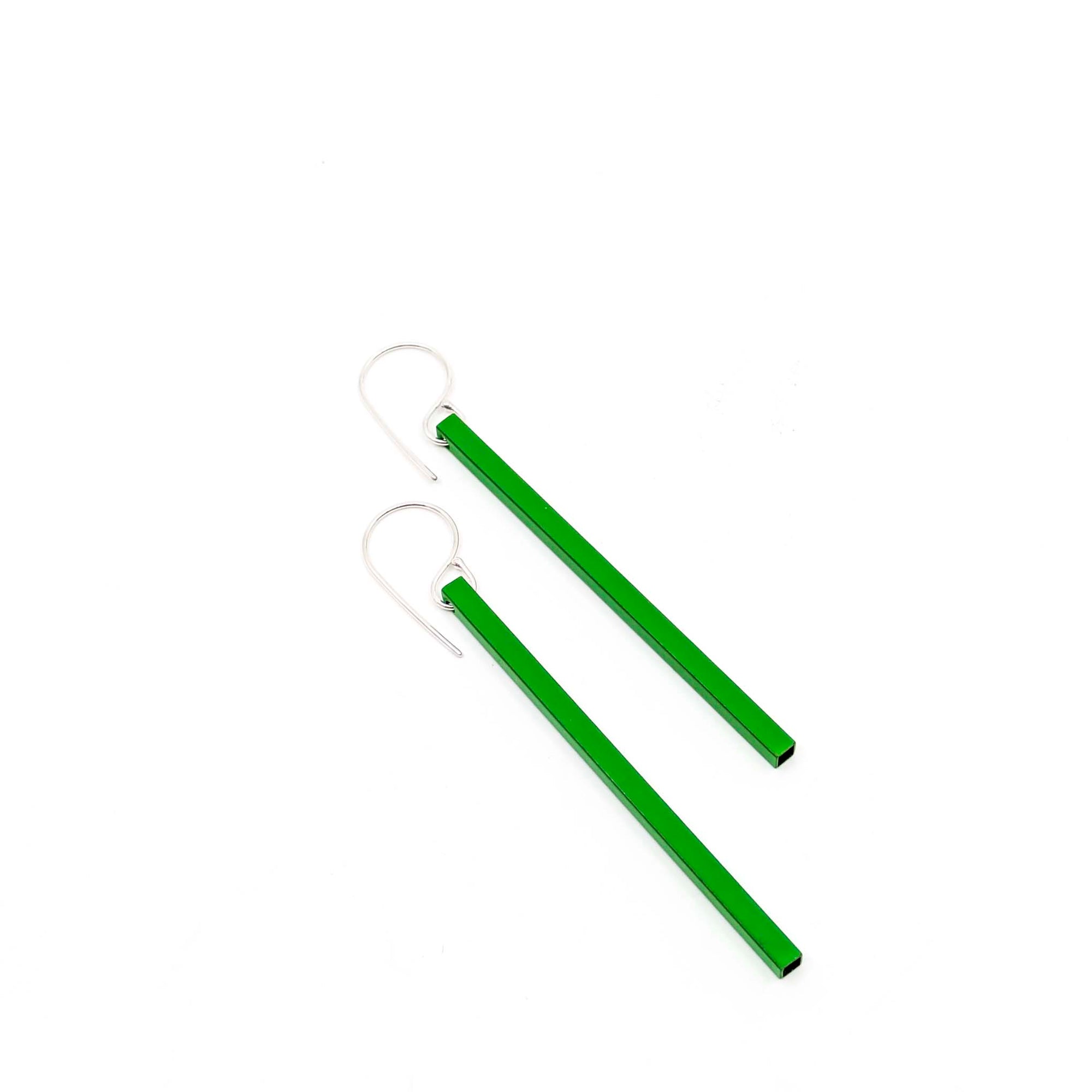 Sterling Silver Small Square Tubing Earrings in Racer Green