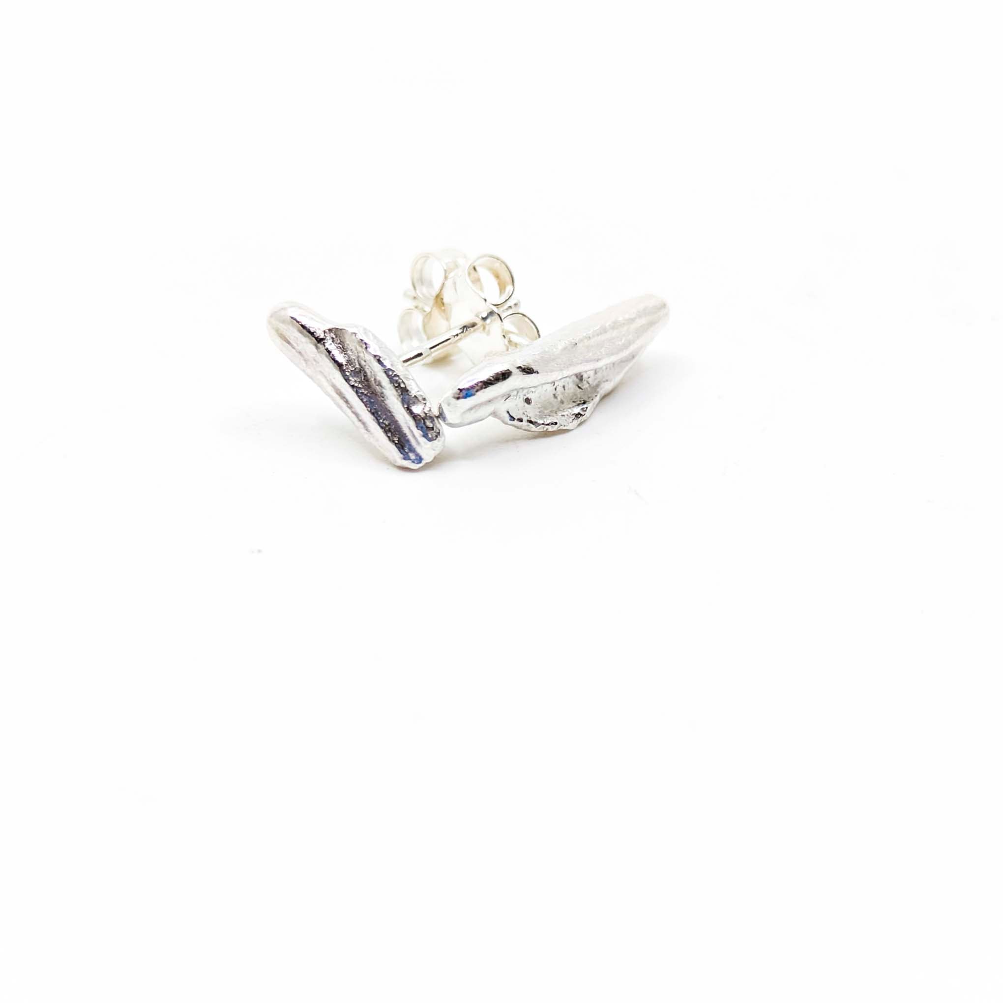 Sterling Silver Rustic Cast "Stalactite" Asymmetrical Stud Earrings