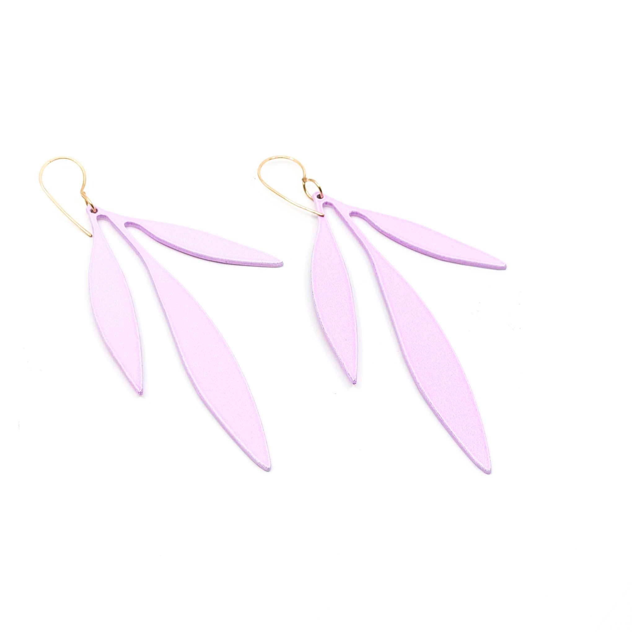 Long 3 Leaf Branch Earrings in Lavender Lilac