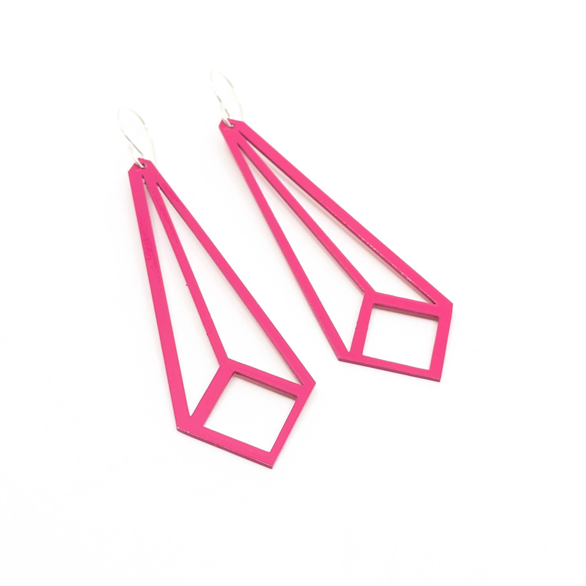Long Angled Square Earrings in Raspberry