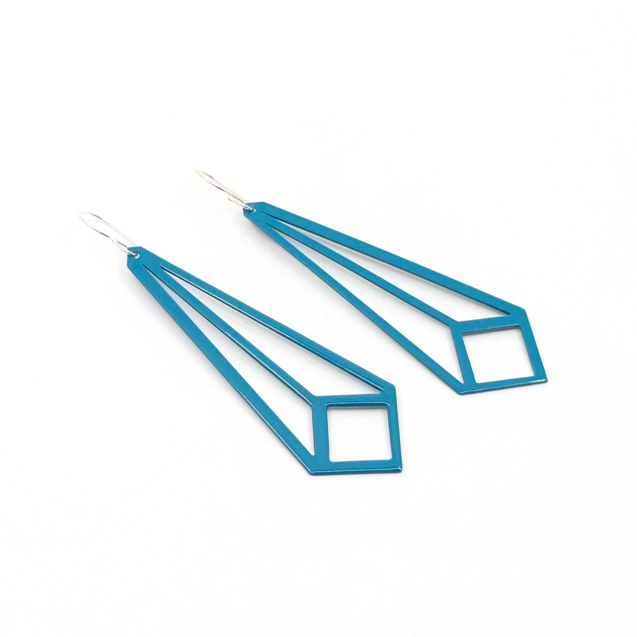 Long Angled Square Earrings in Turquoise