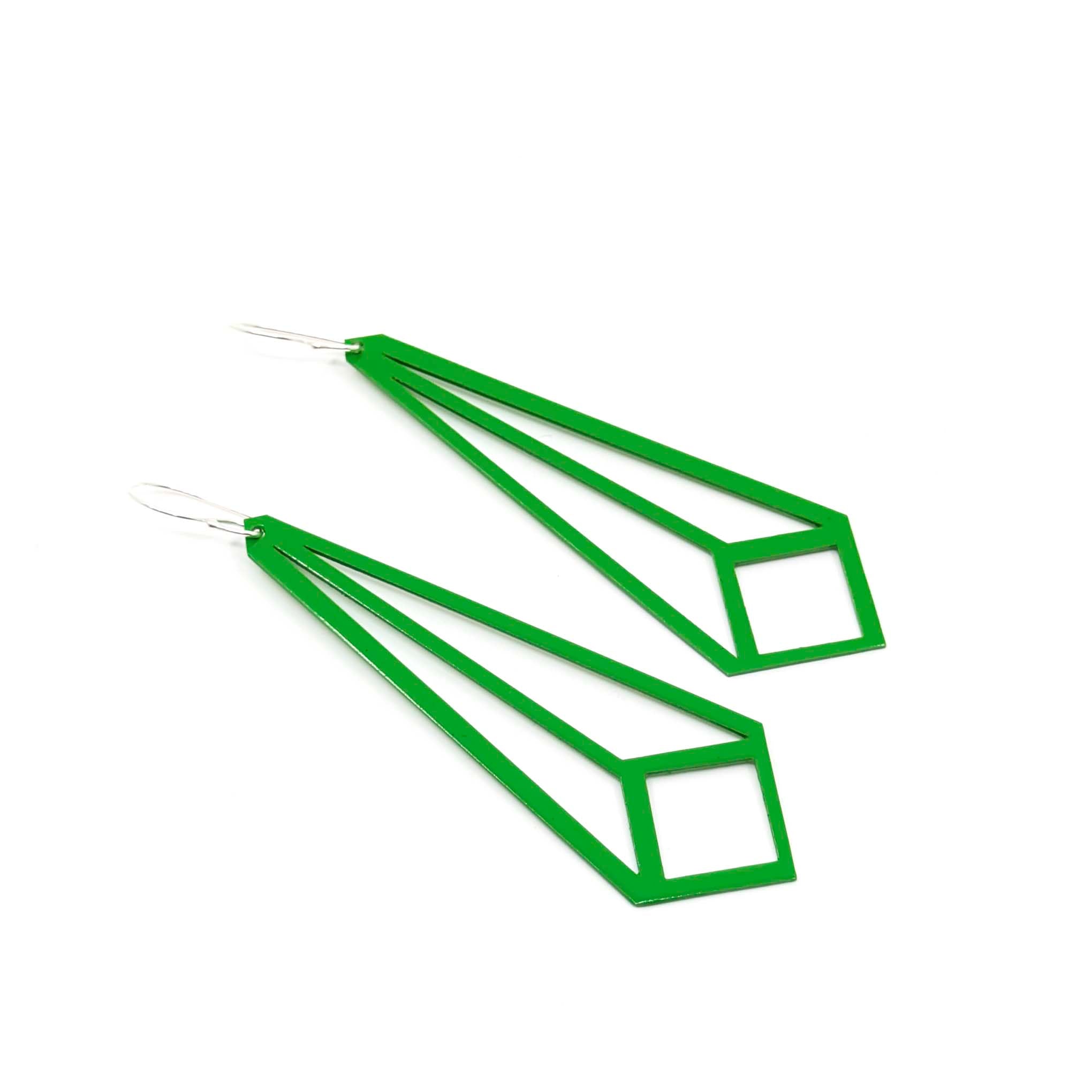 Long Angled Square Earrings in Racer Green