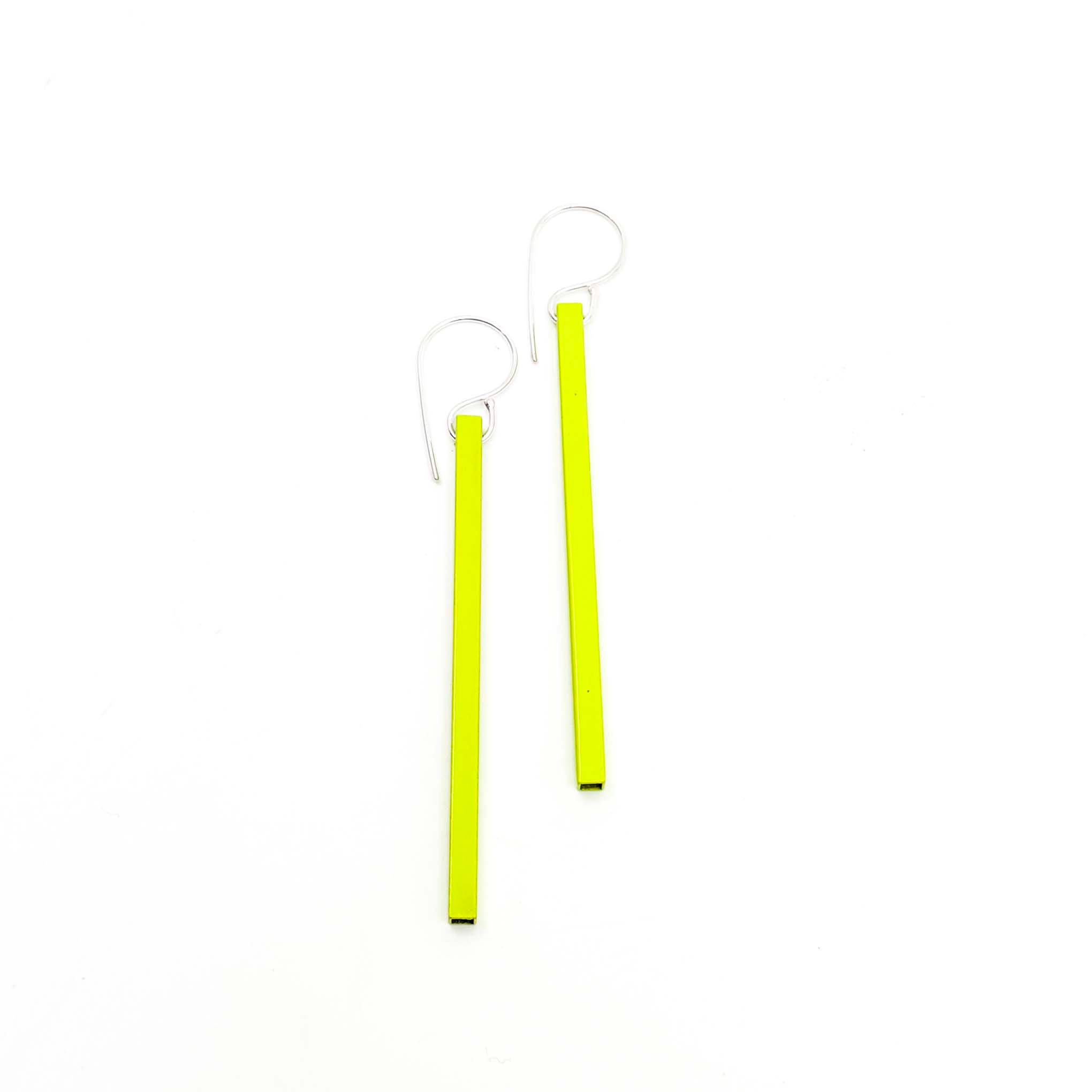 Sterling Silver Small Square Tubing Earrings in Chartreuse