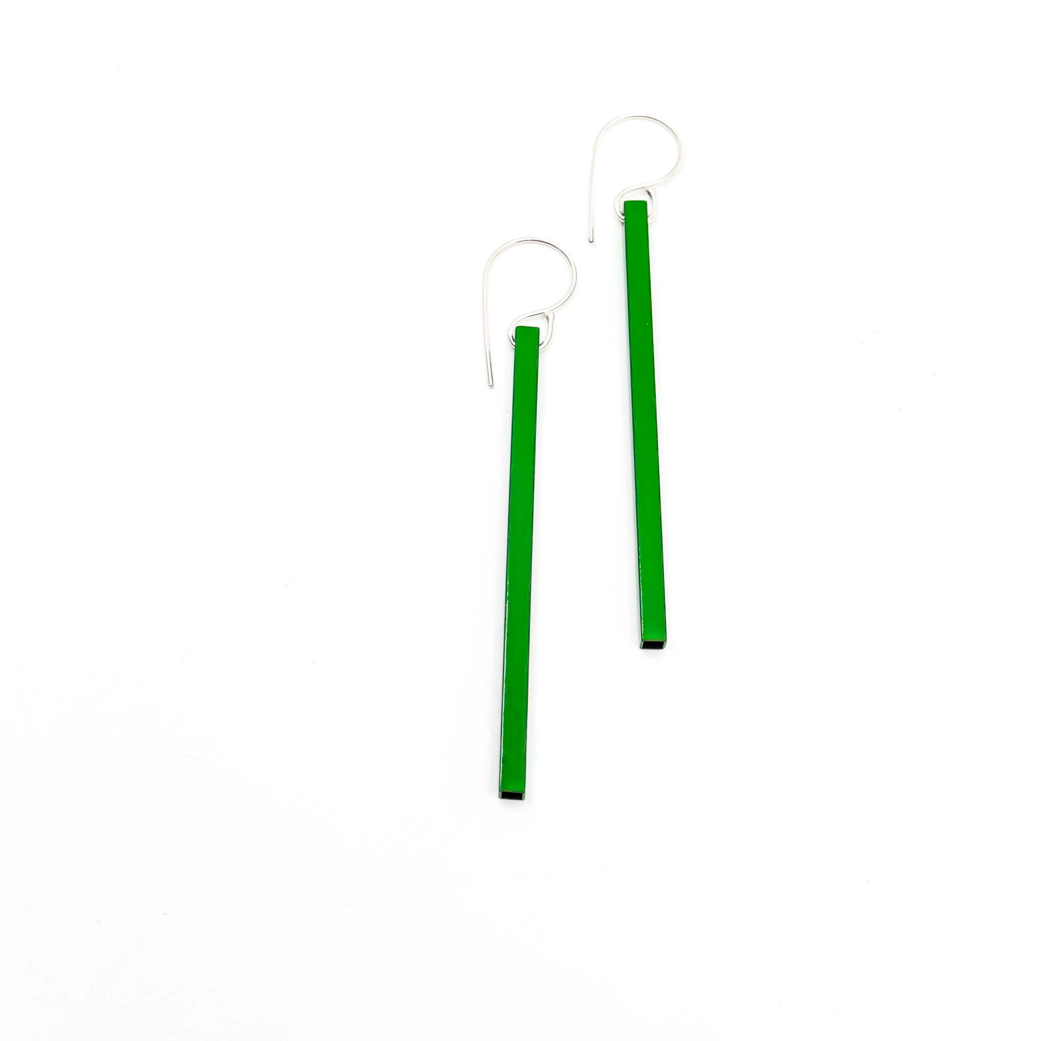 Sterling Silver Small Square Tubing Earrings in Racer Green
