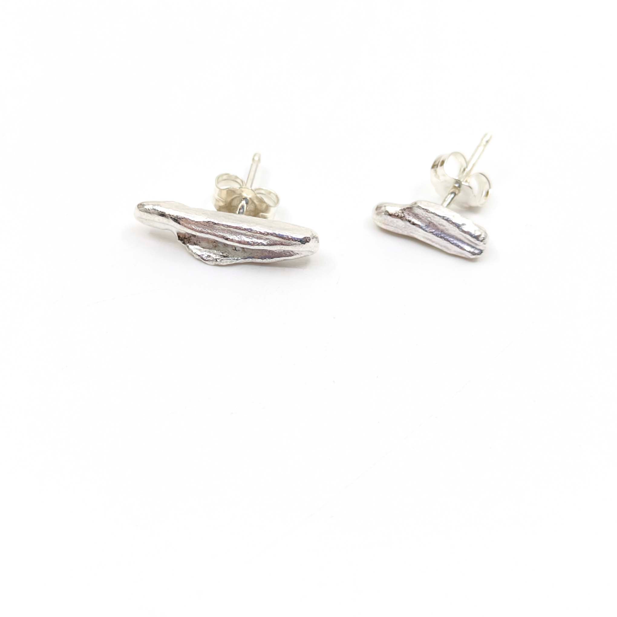 Sterling Silver Rustic Cast "Stalactite" Asymmetrical Stud Earrings