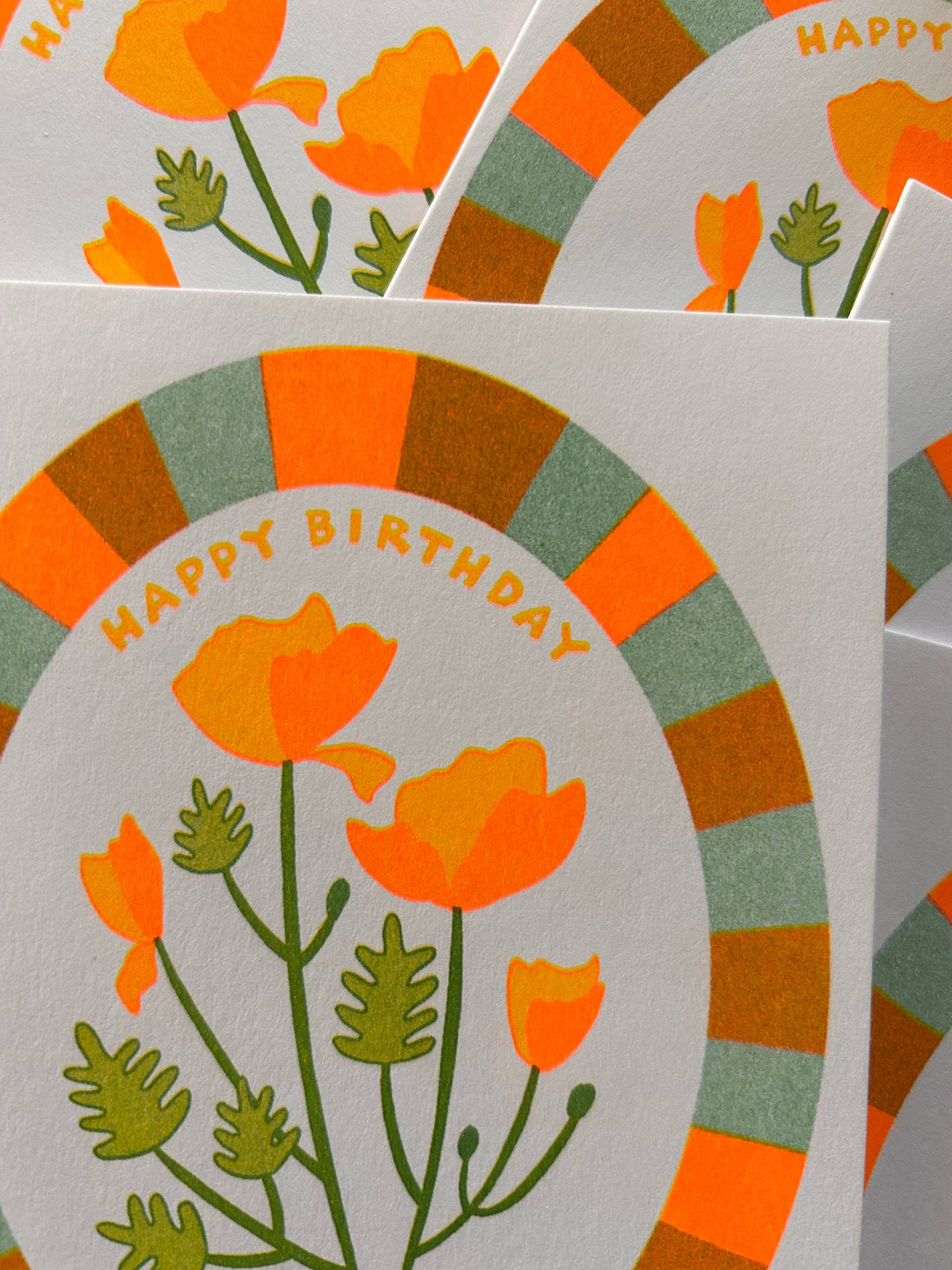 Wild Heart Poppy Birthday - Risograph Greeting Card  
