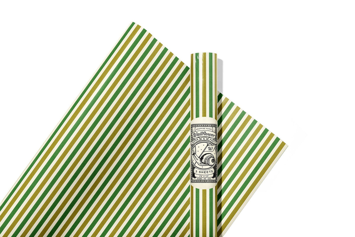 Green Stripe Wrapping Paper- Roll of 3 Sheets