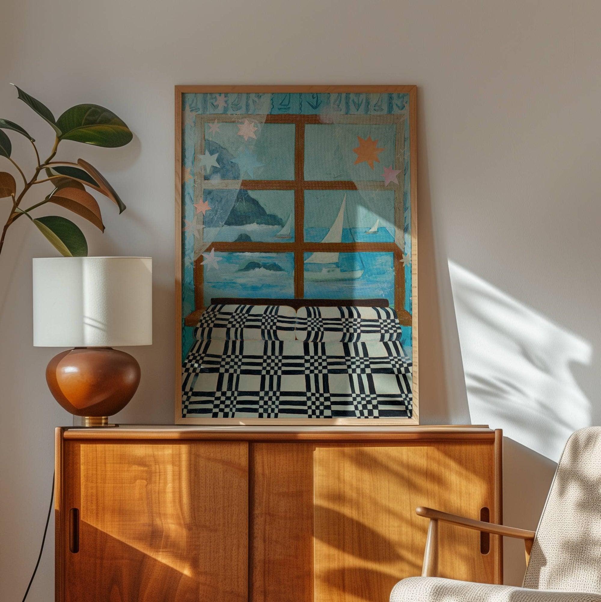 Blue Sailboat painting, coastal wall art, nautical art: 8″×10″