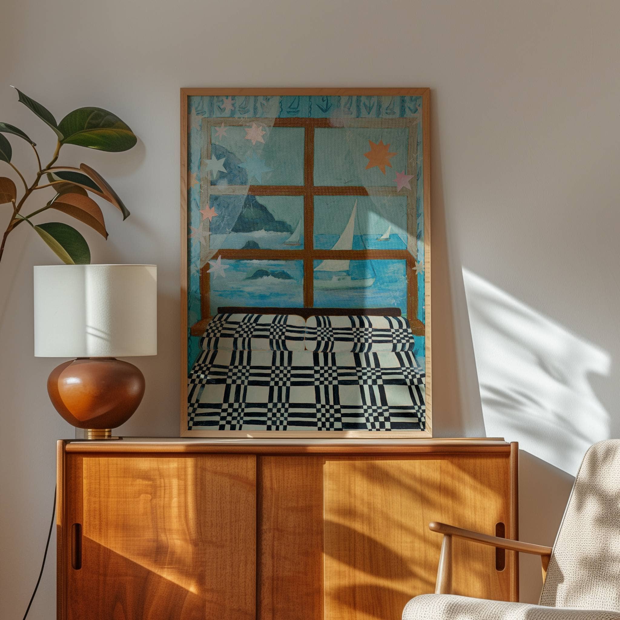Blue Sailboat painting, coastal wall art, nautical art: 8″×10″