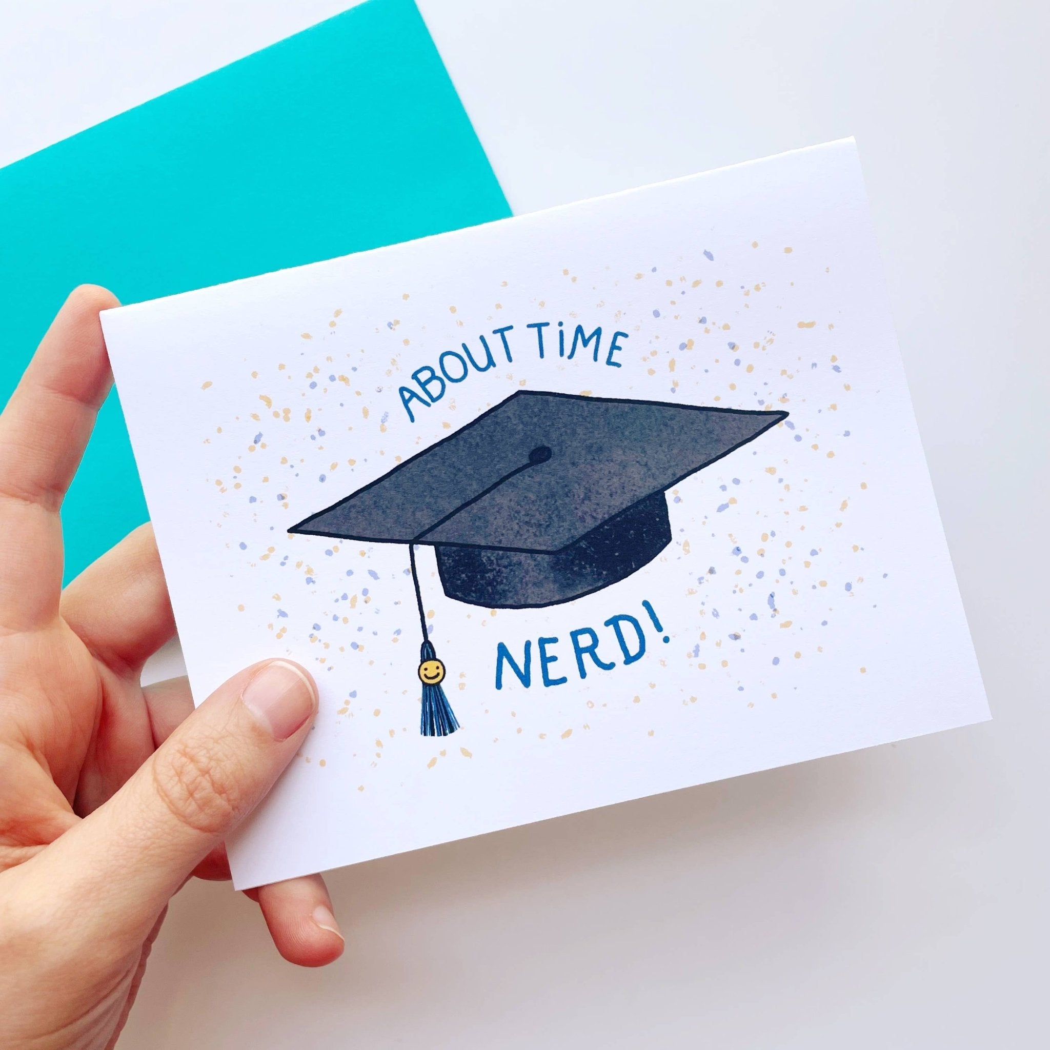 Kendra Lee Miller Art - About Time, Nerd! Blue Themed Graduation Card - VISUAL INDEX
