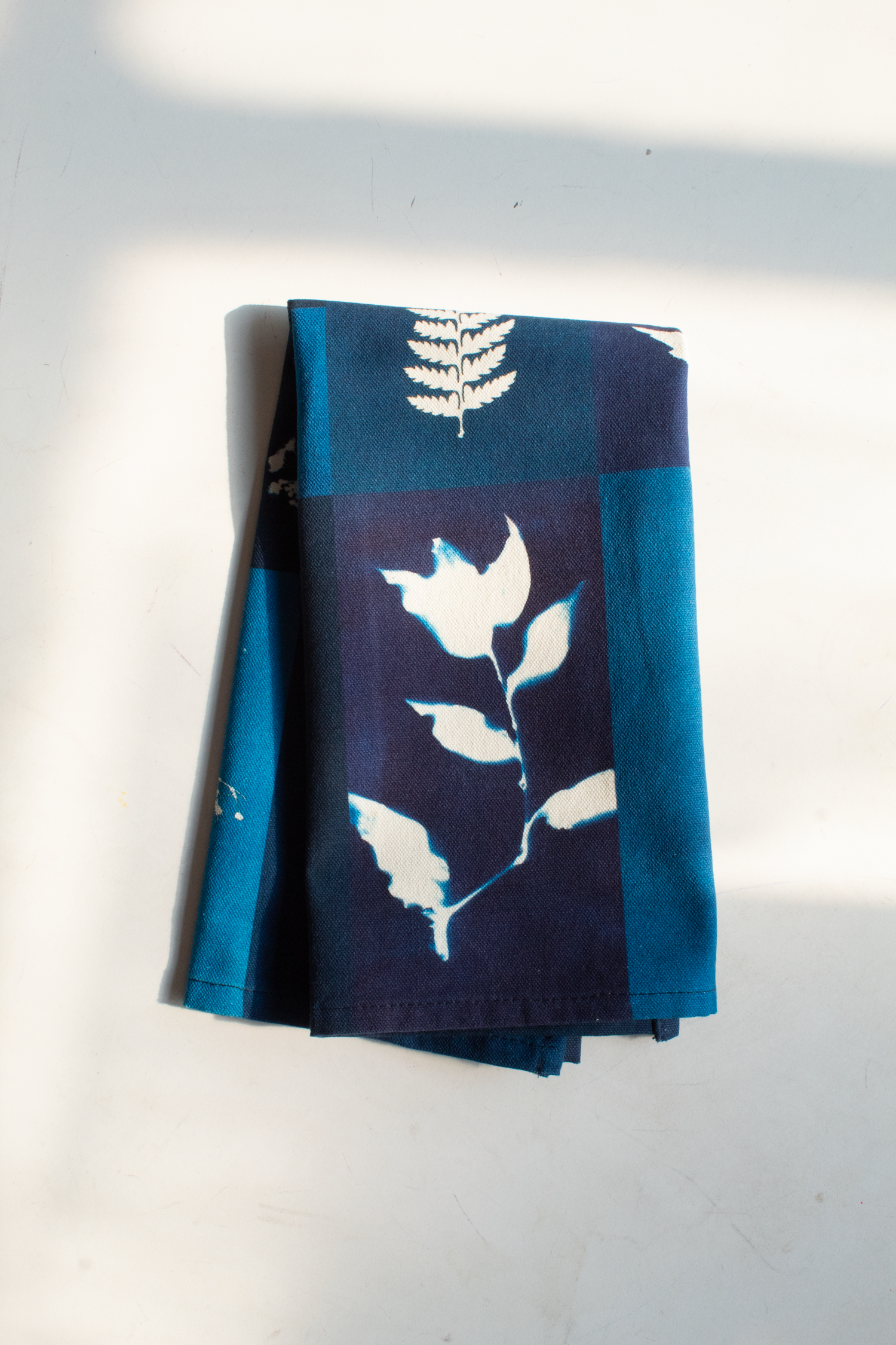 Cyanotype Flower Plant Patchwork Organic Cotton Tea Towel
