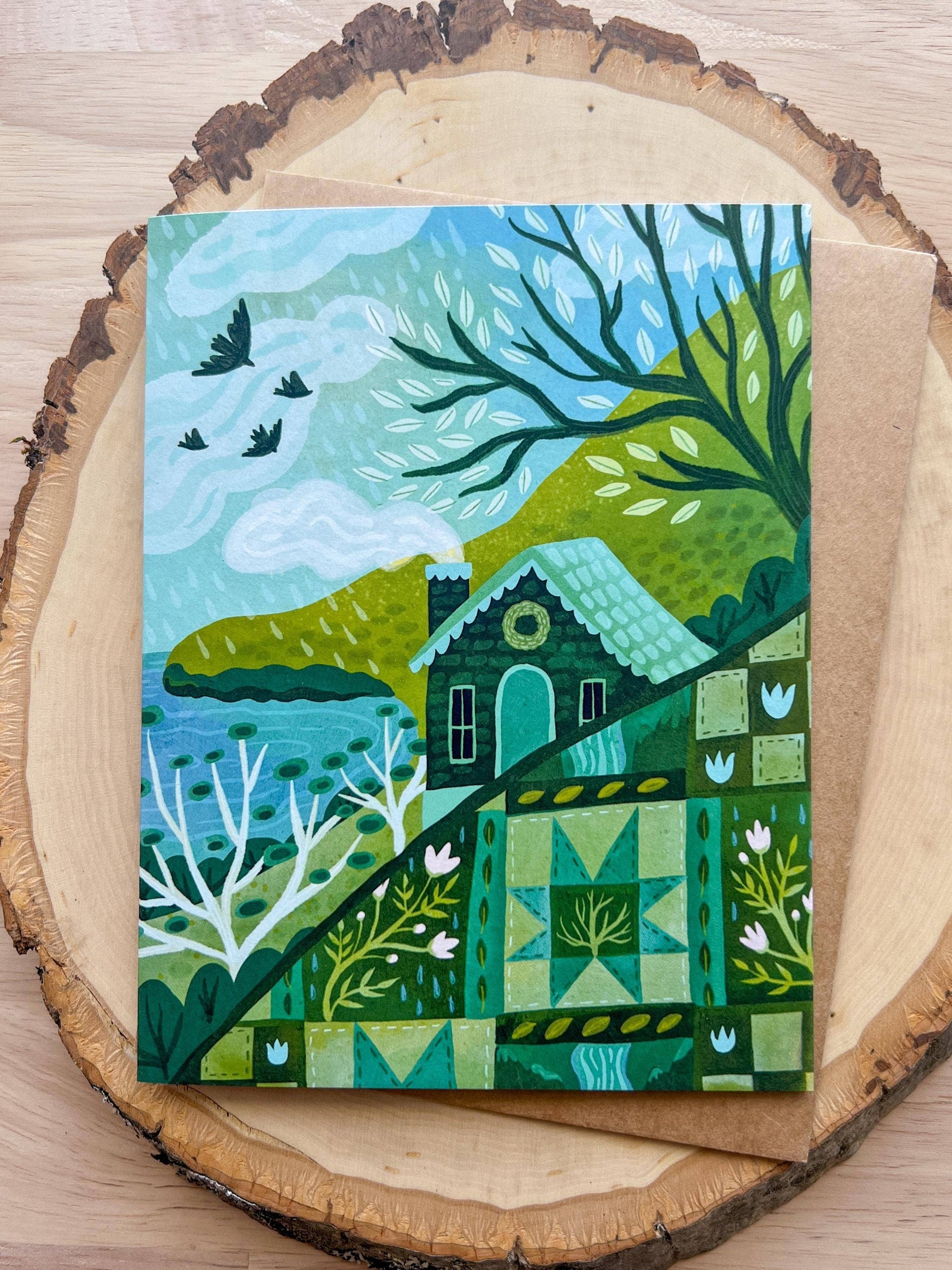 Cozy Cottage Greeting Card, Quilt Themed Everyday Card
