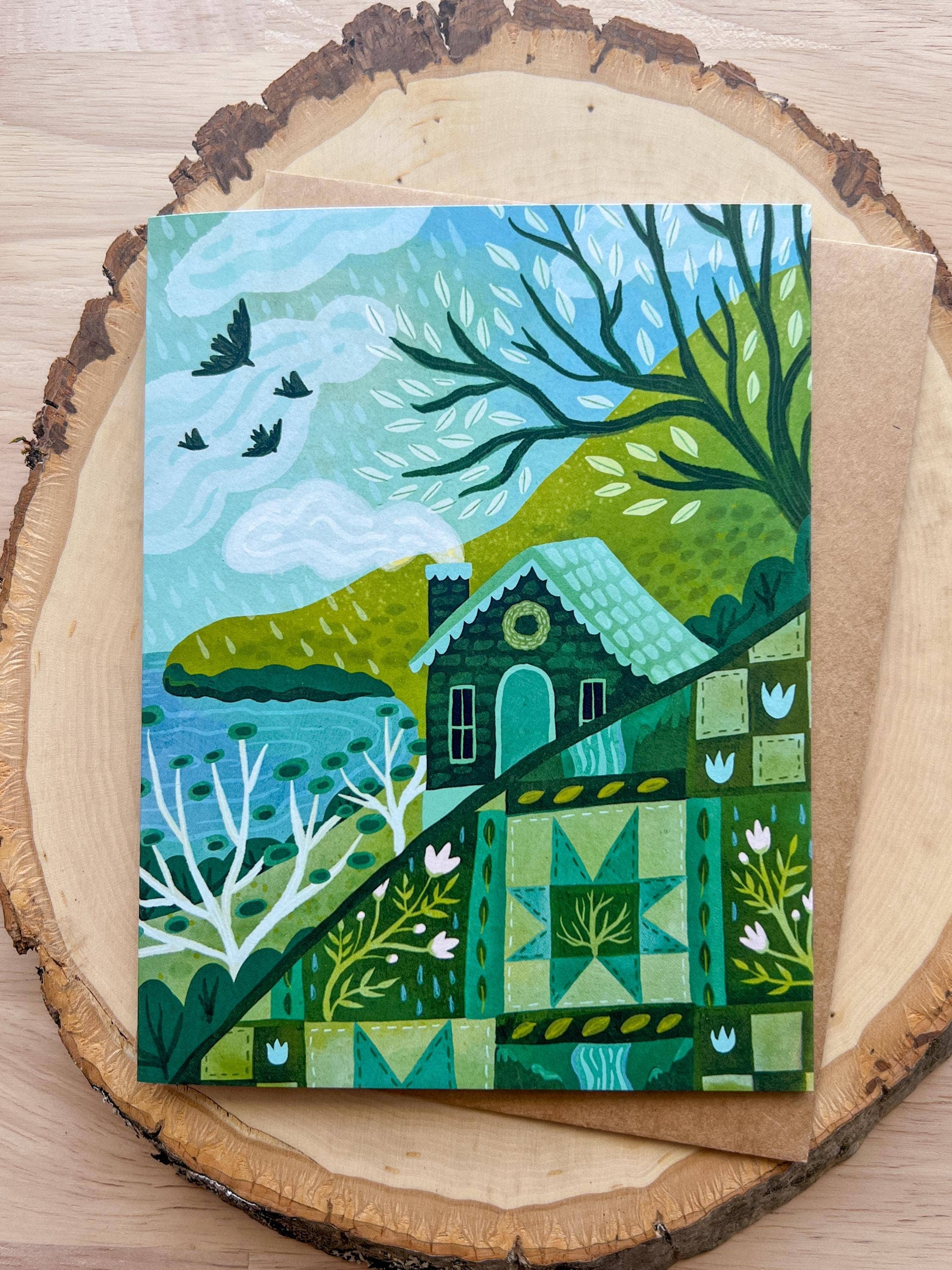Cozy Cottage Greeting Card, Quilt Themed Everyday Card