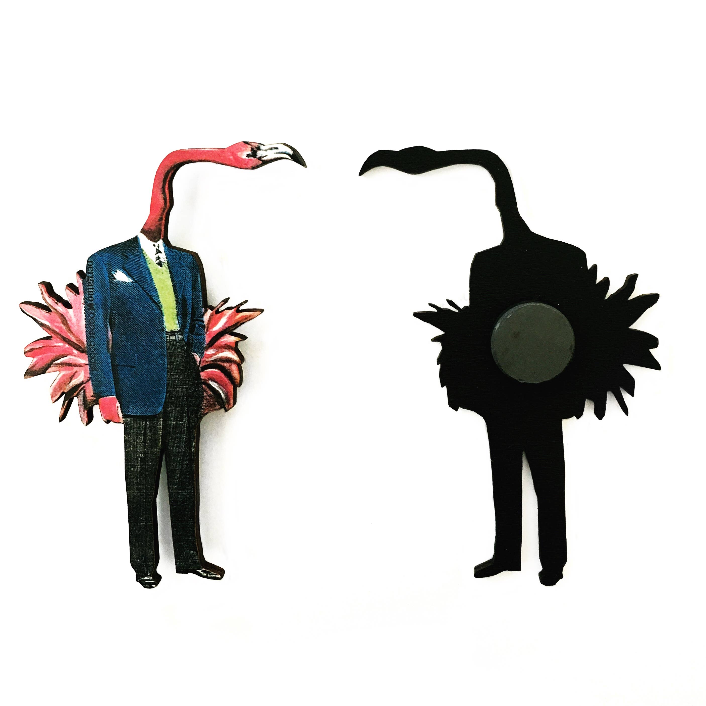 Flamingo Man Wood Magnet