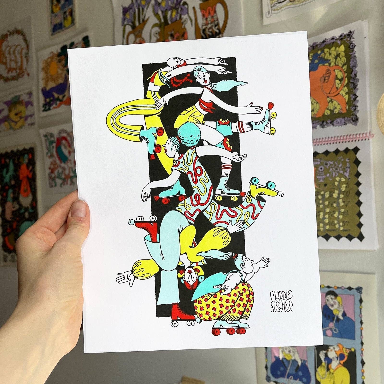 Riso Print: Skate Tower in Mint & Lime
