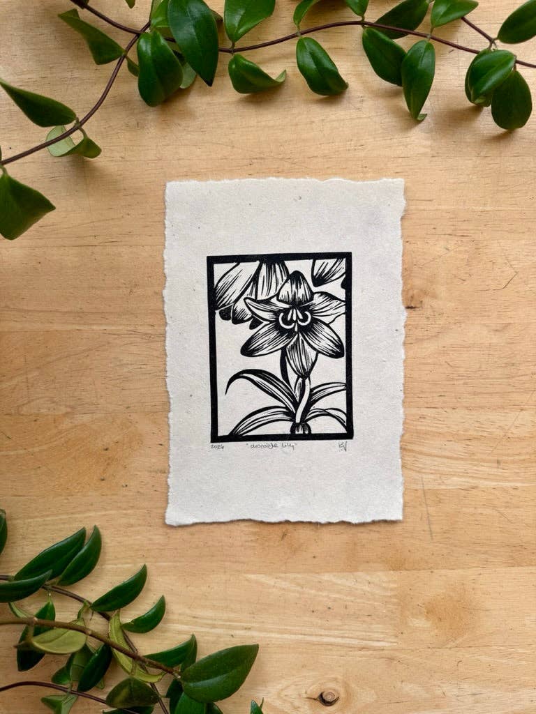 Chocolate Lily Mini Print: Natural White