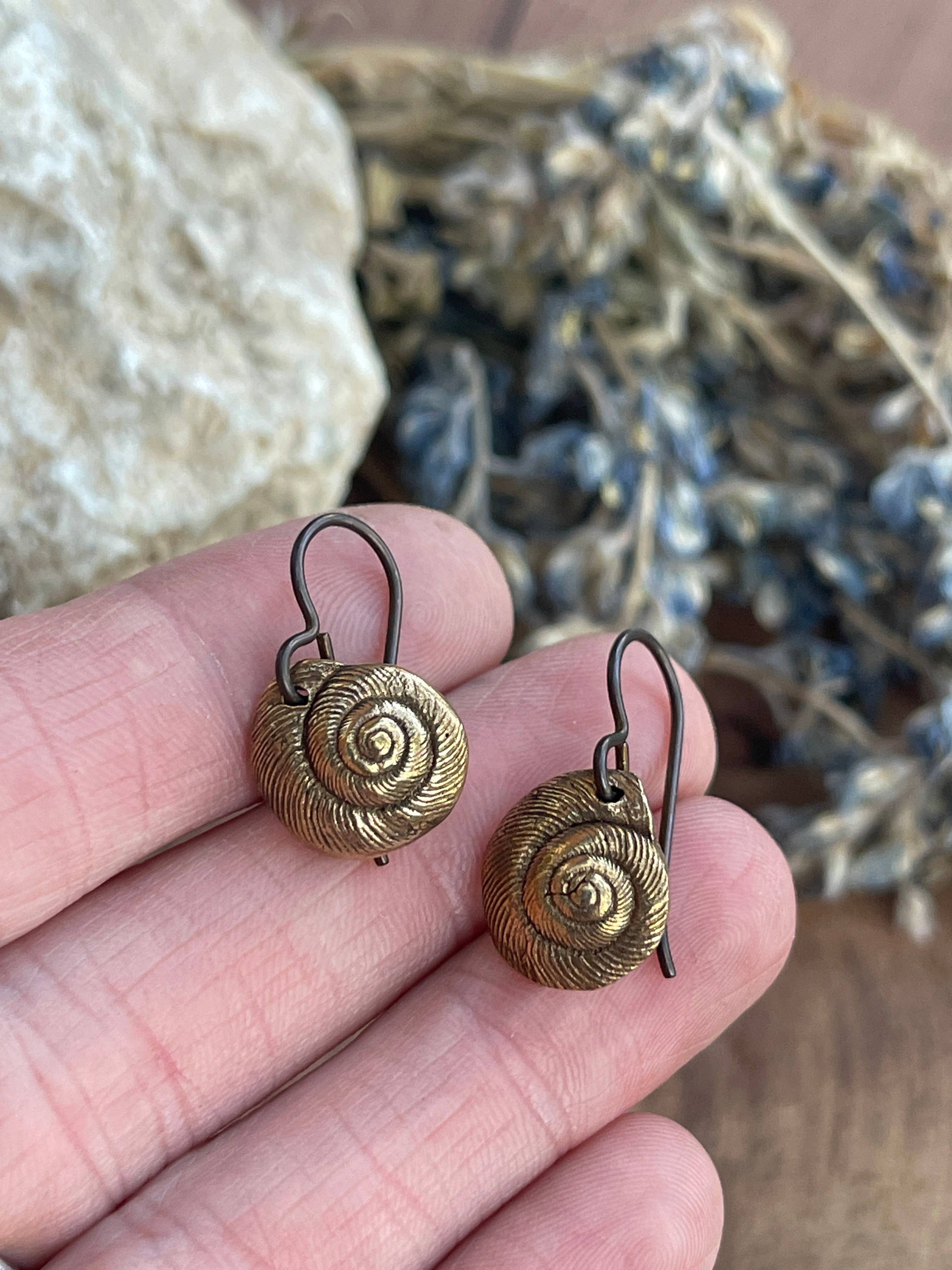 Snail Shell Earrings- Bronze
