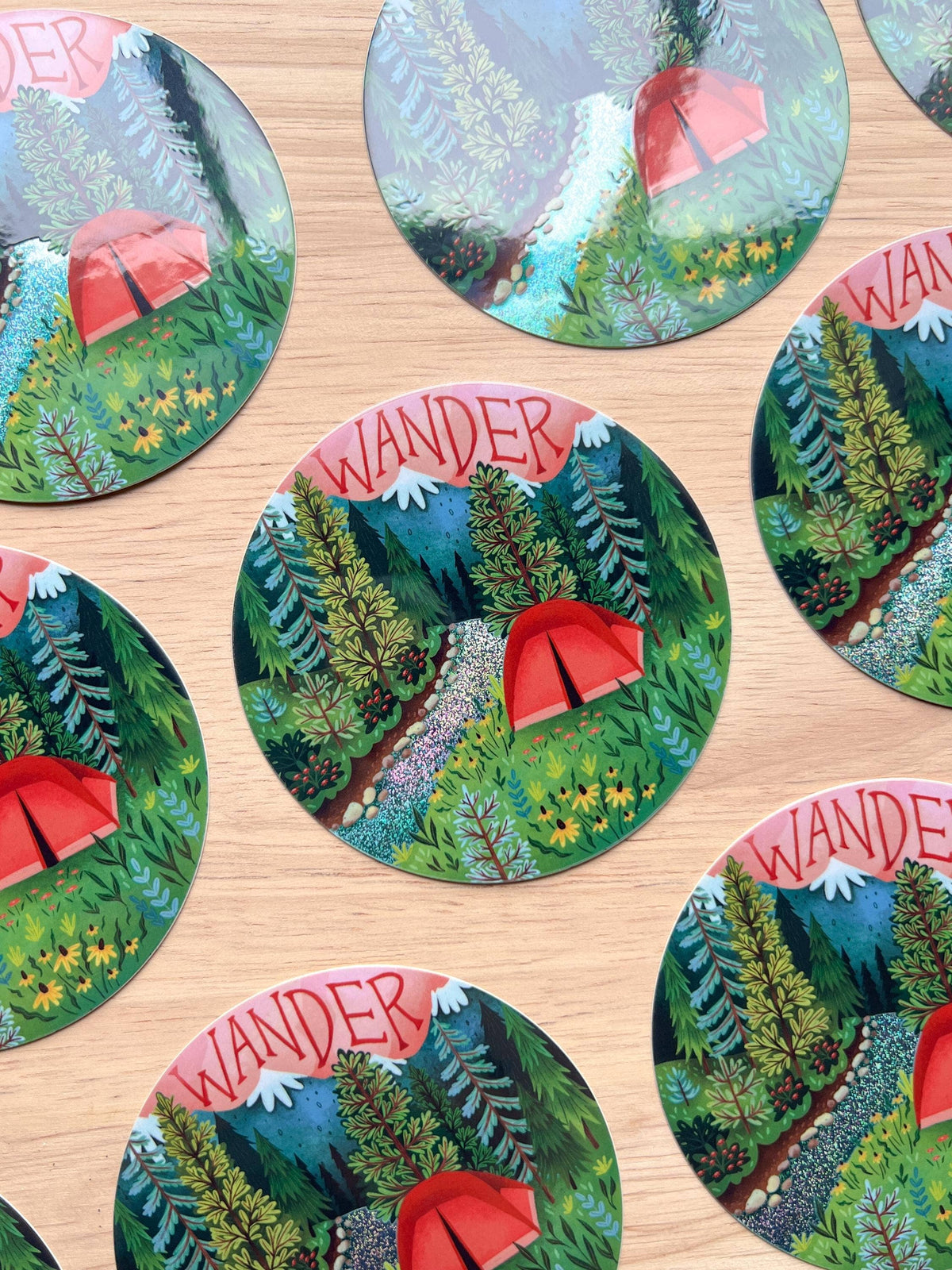 Wander Glittery Camping Vinyl Sticker