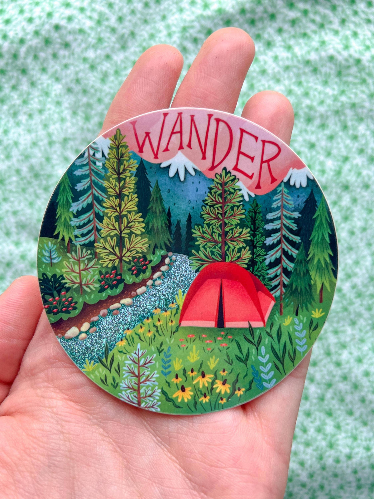 Wander Glittery Camping Vinyl Sticker
