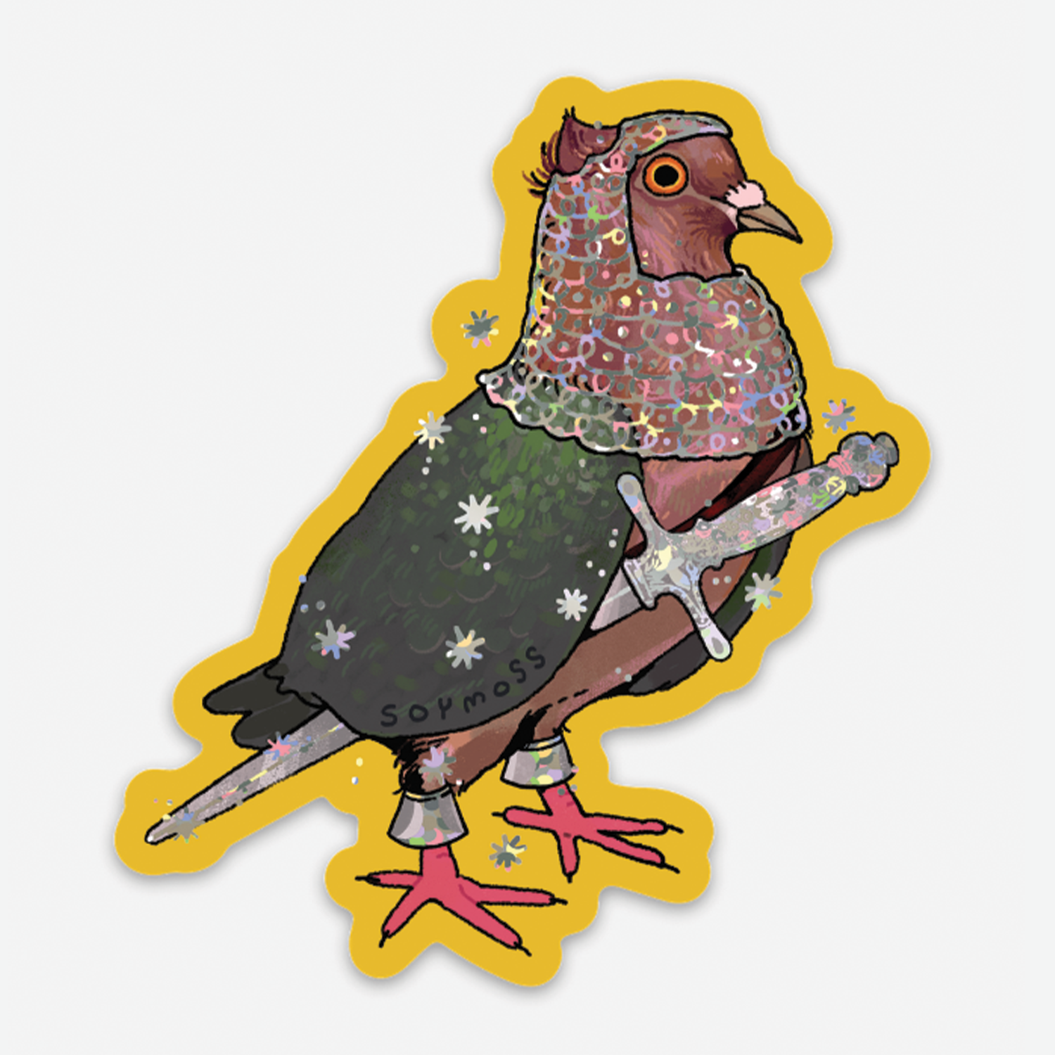Archangel Pigeon in Armor Glitter Sticker