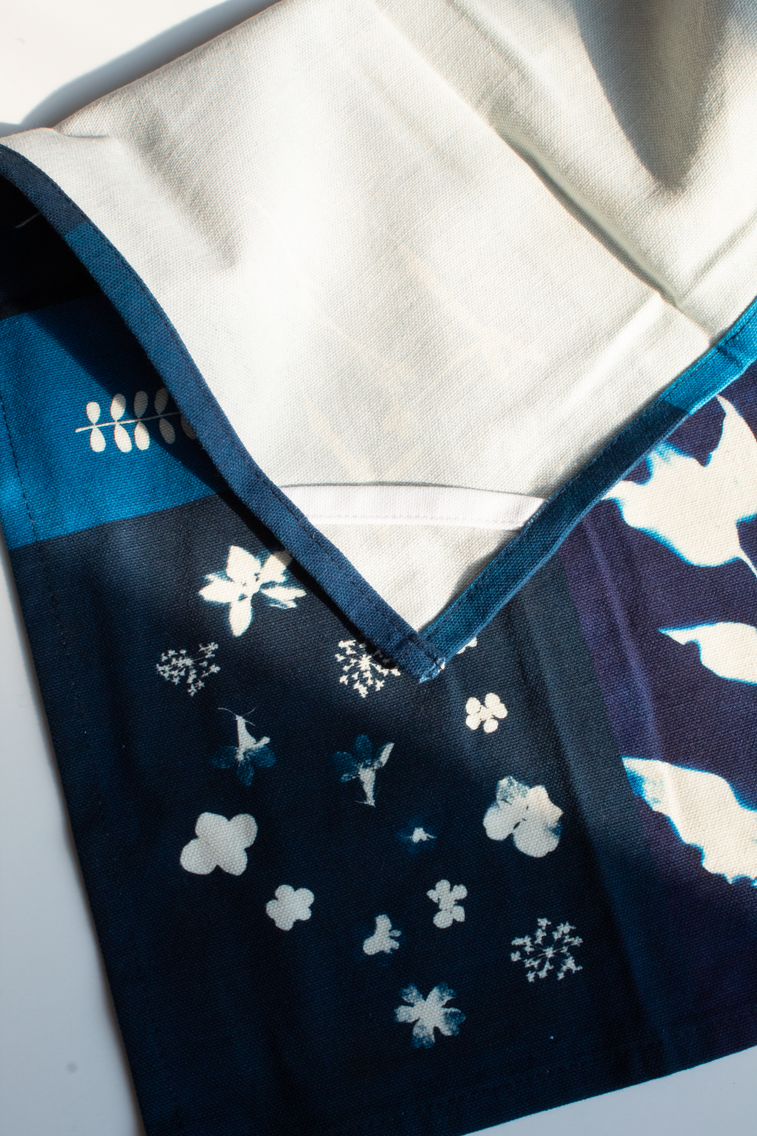 Cyanotype Flower Plant Patchwork Organic Cotton Tea Towel