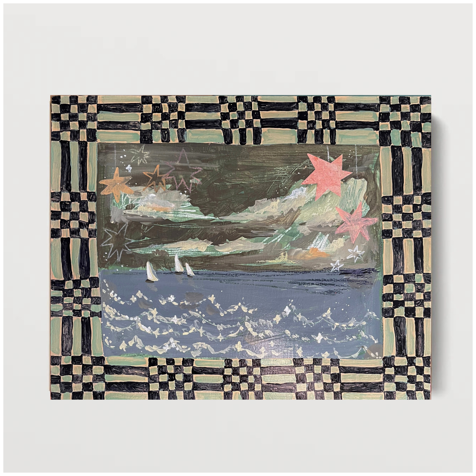 Moody Coastal painting, sailboat wall art, nautical art: 8″×10″