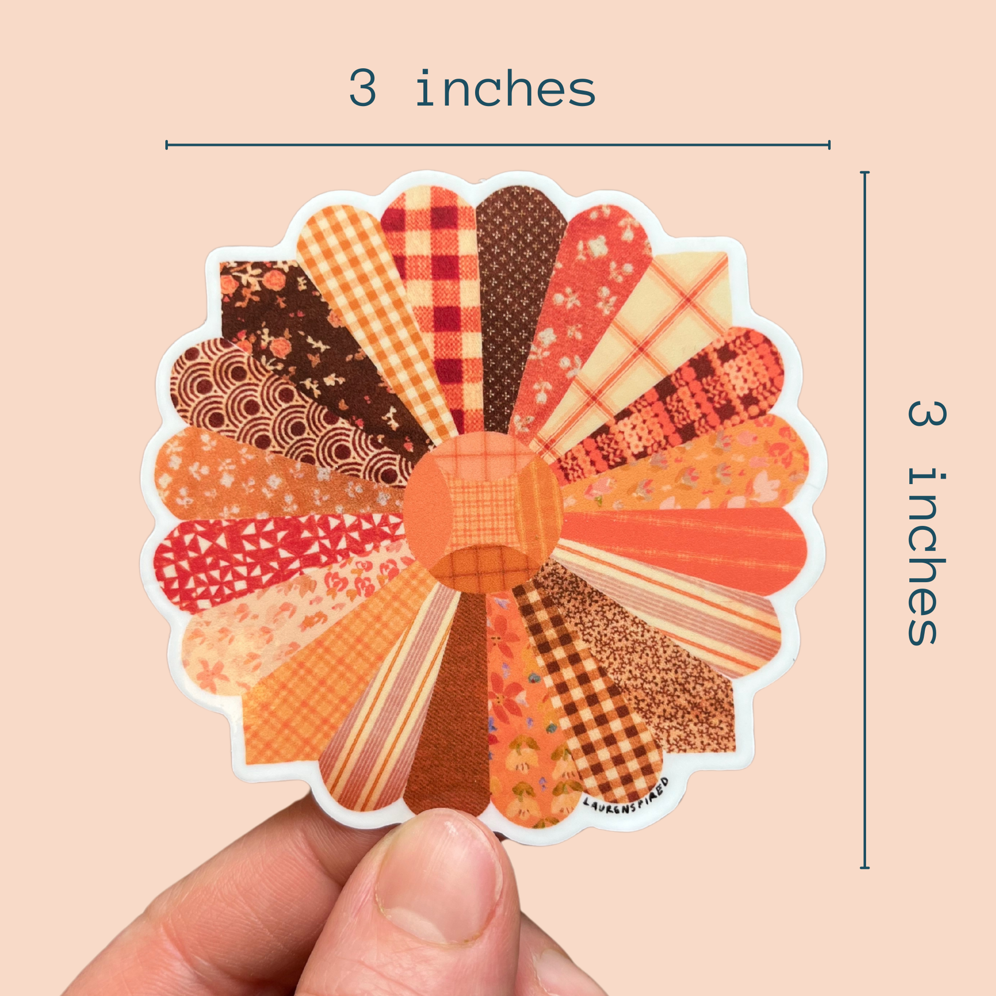 Orange Quilt Flower Vinyl Stickers, Sewing Sticker
