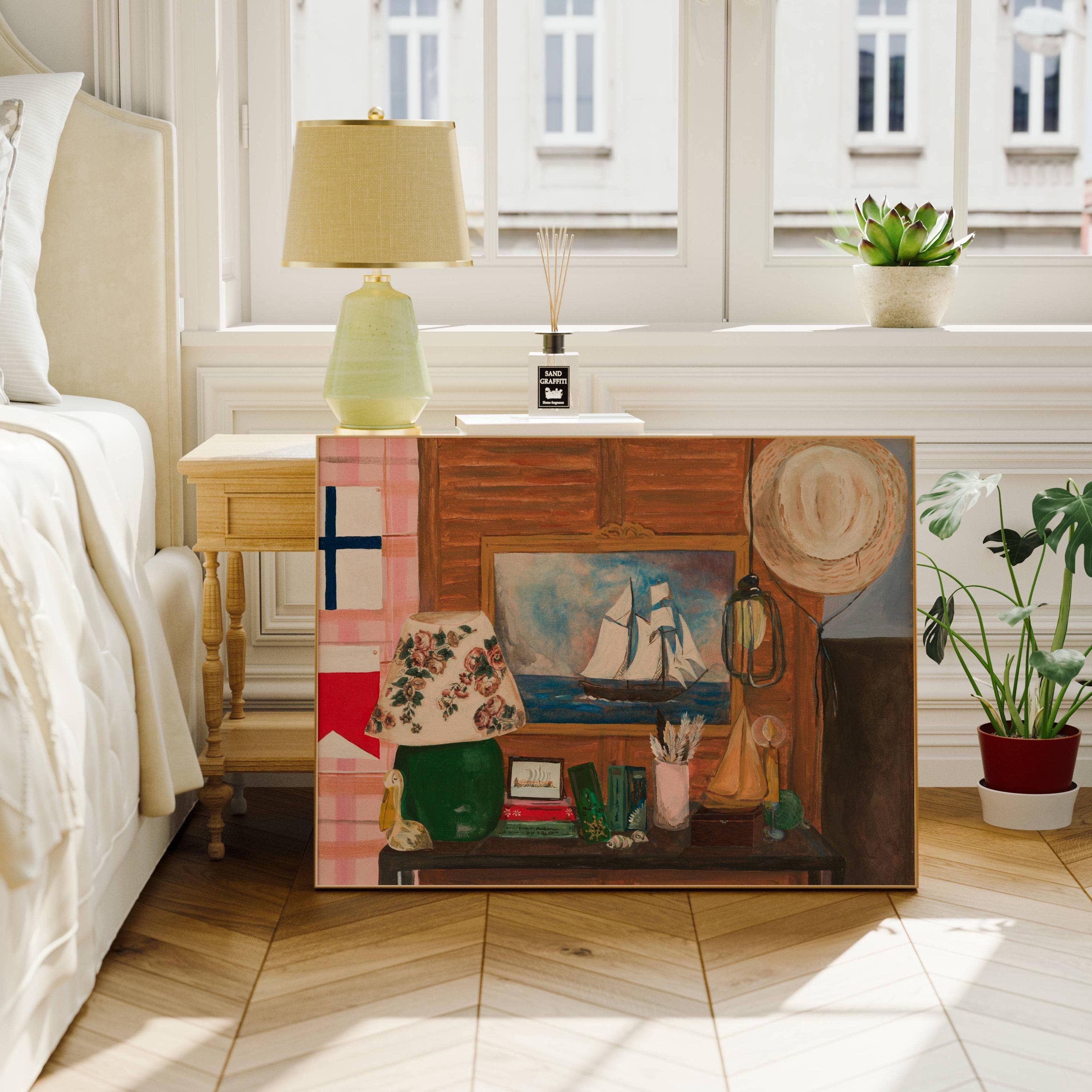 Retro Beach House art print, coastal wall art, nautical art: 8″×10″