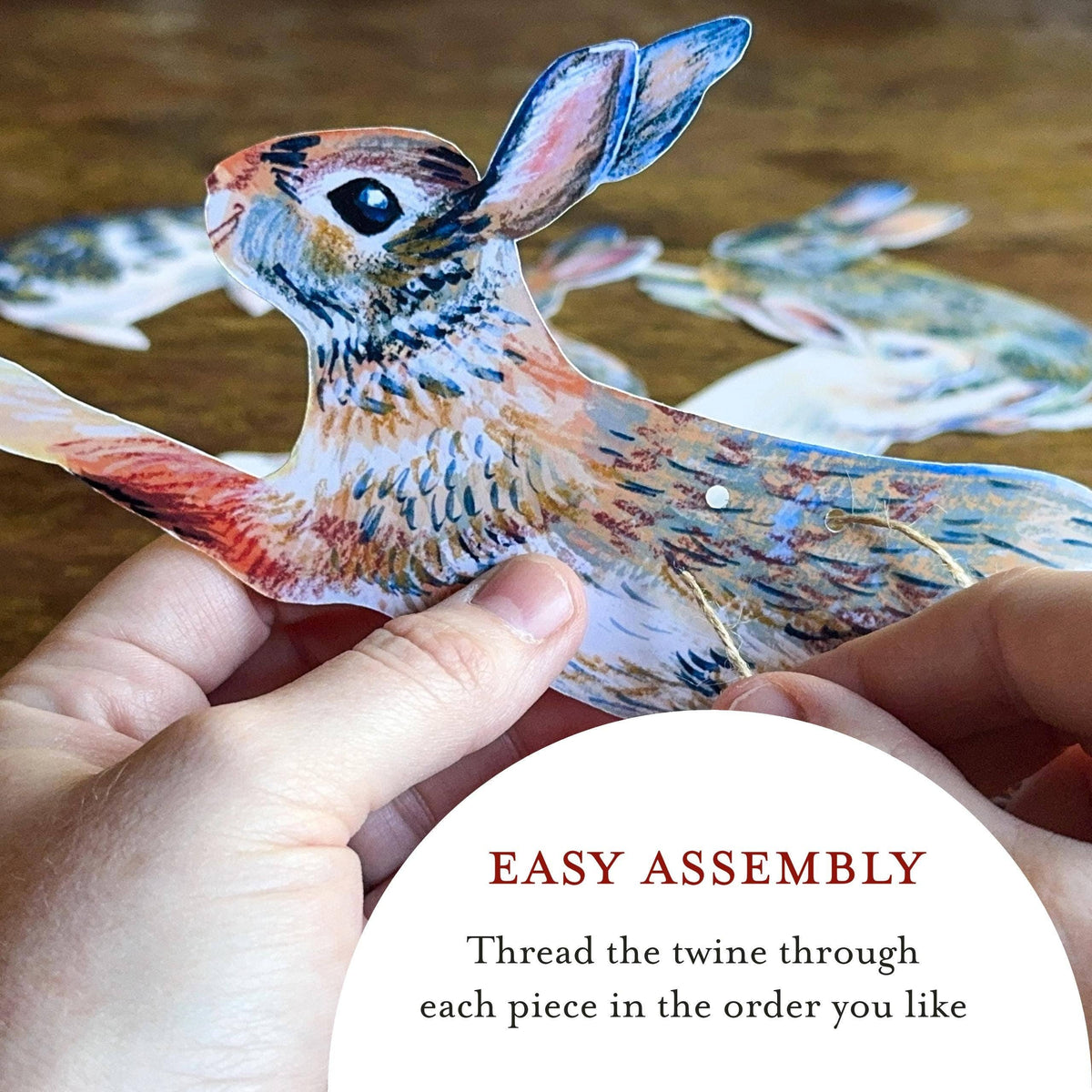 Rabbits Garland - Illustrated hares paper bunting, Nature Lover Garland