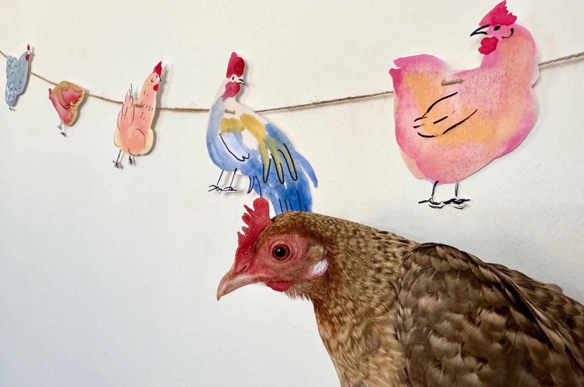 Chicken garland - Illustrated paper garland, Nature Lover Bunting